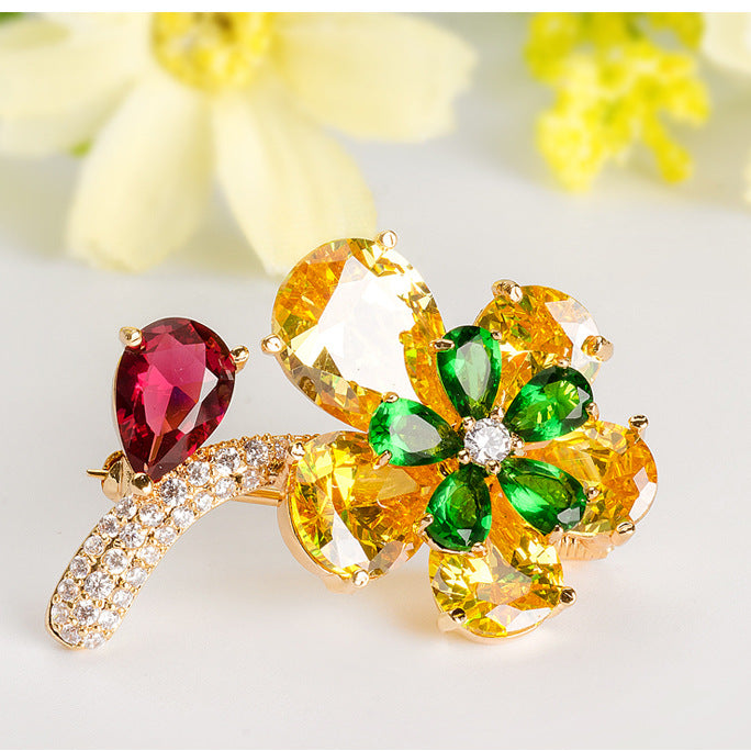 Flower Cubic Zirconia Brooch PA4387
