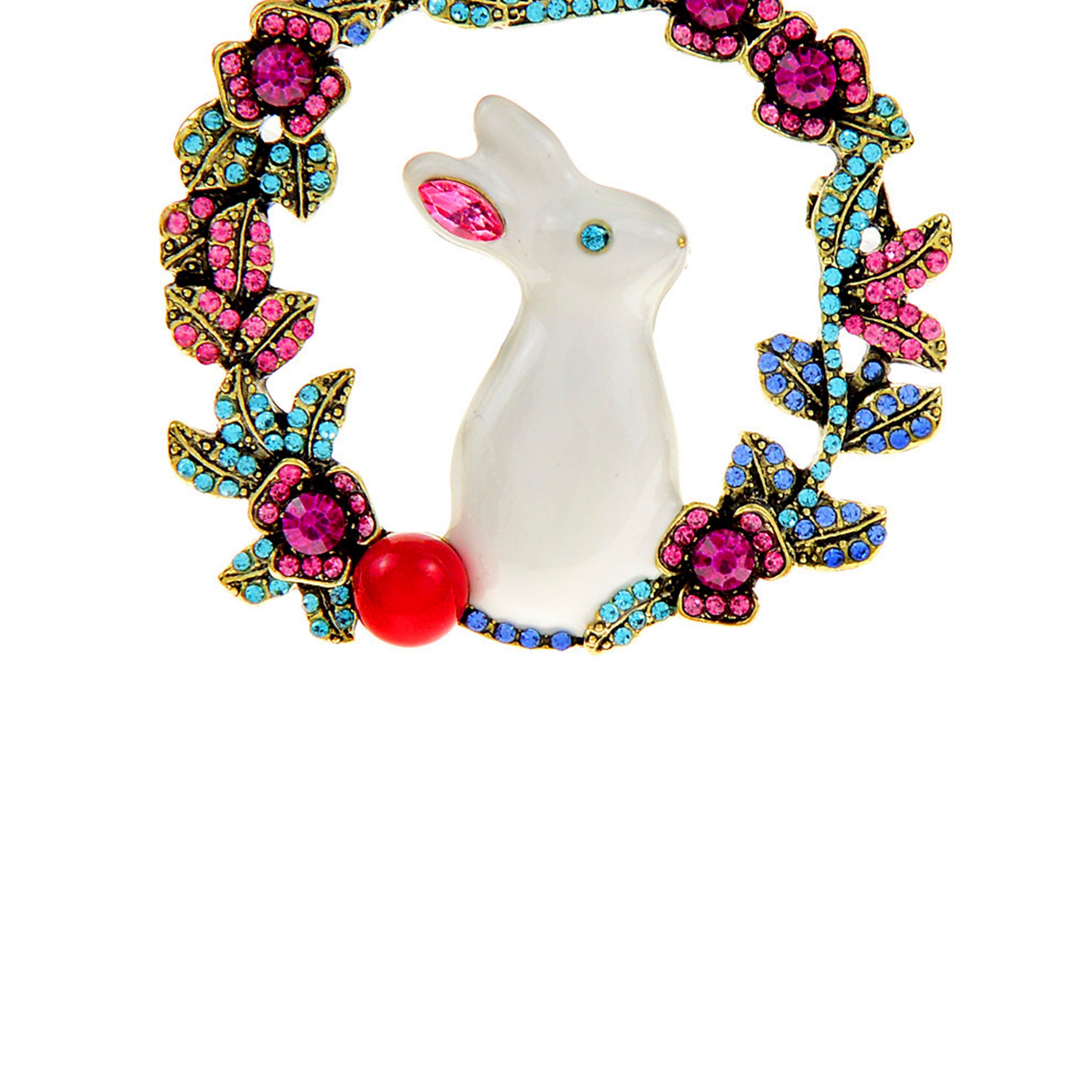 Rhinestone Floral Rabbit Brooch PA4471