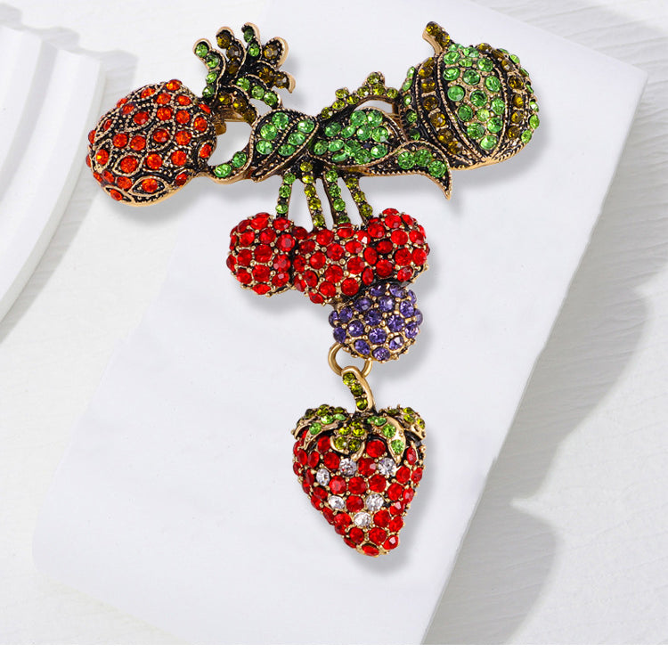 Pineapple, Strawberry, Lychee Rhinestone Brooch PA4957