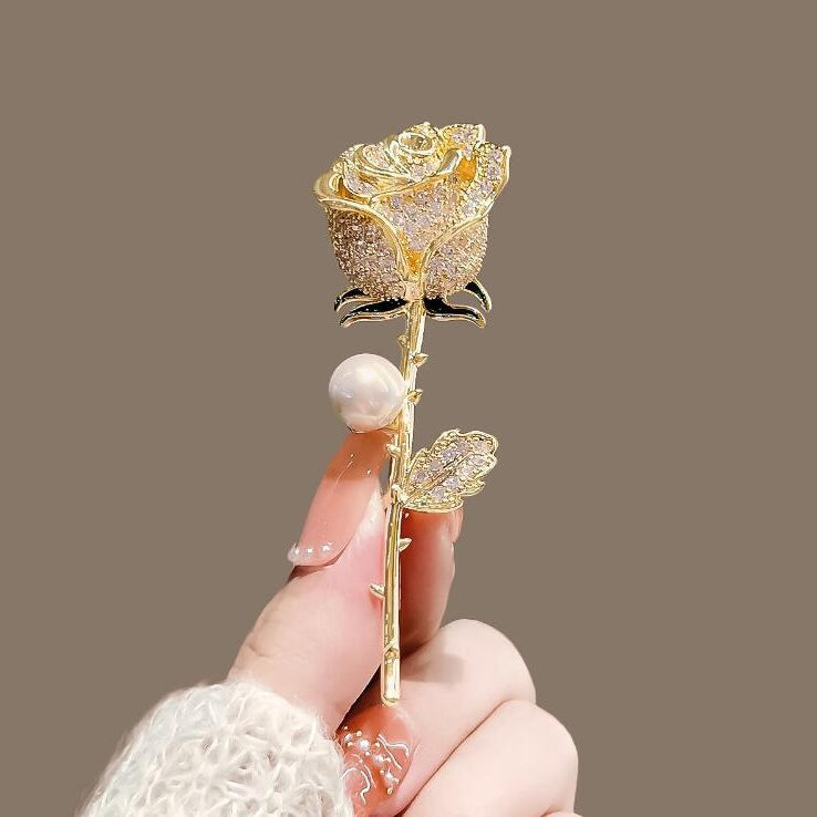 Rose Pearl Alloy Rhinestone Brooch PA5837