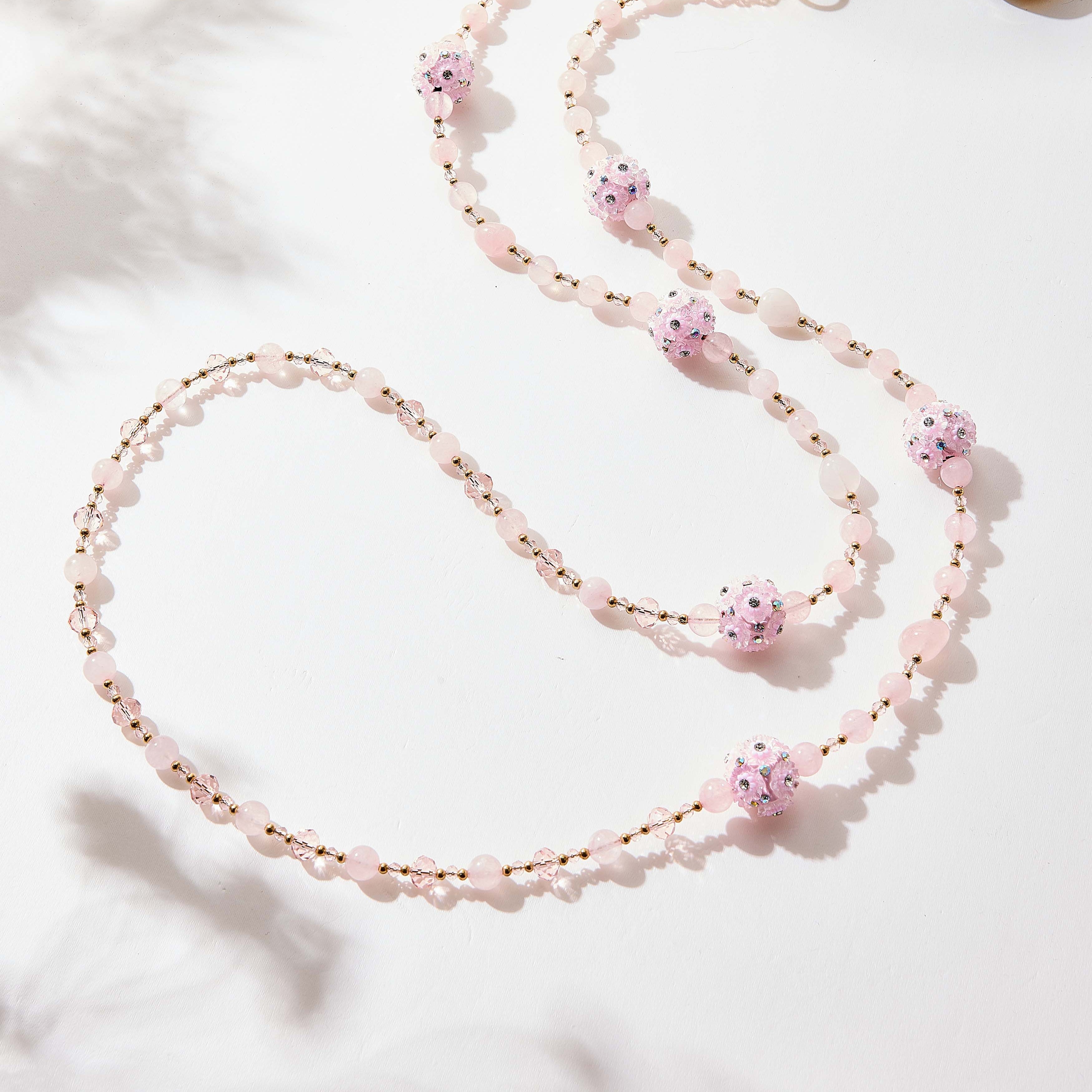 Rose Quartz Floral Bead Crossbody Lanyard PC5651