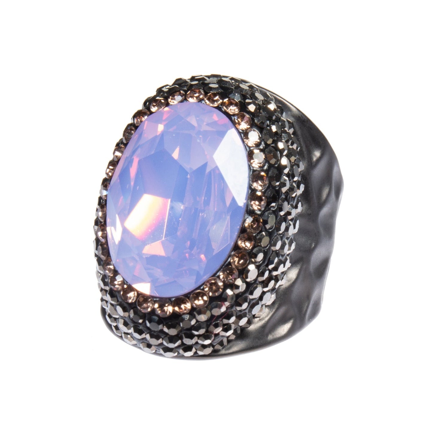 Opal Rhinestone Alloy Rings R2531 - Pink Opal