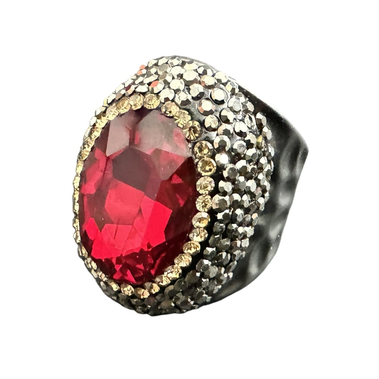Glass Rhinestone Alloy Rings R2543 - Red