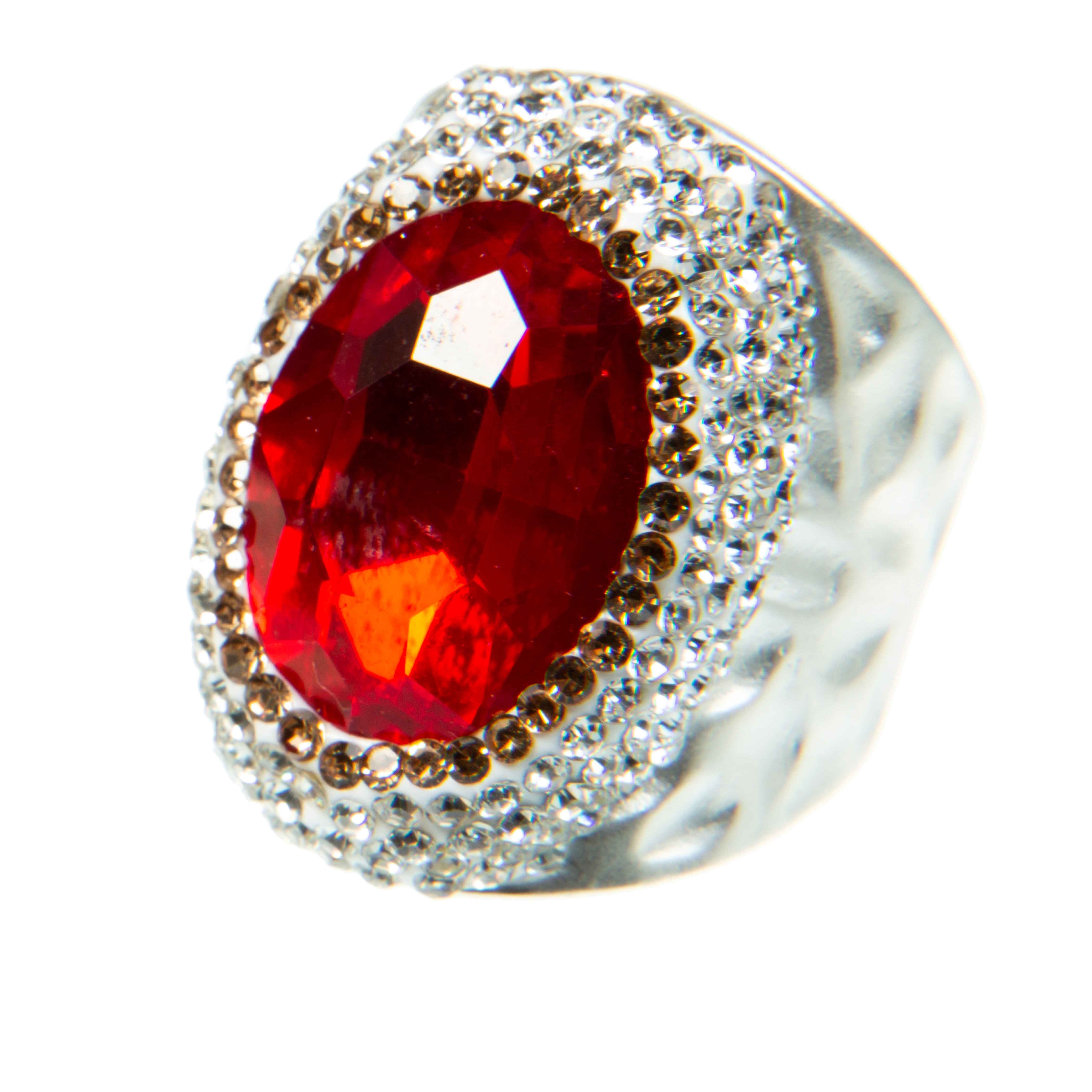 Glass Rhinestone Alloy Rings R2543 - Rose Red