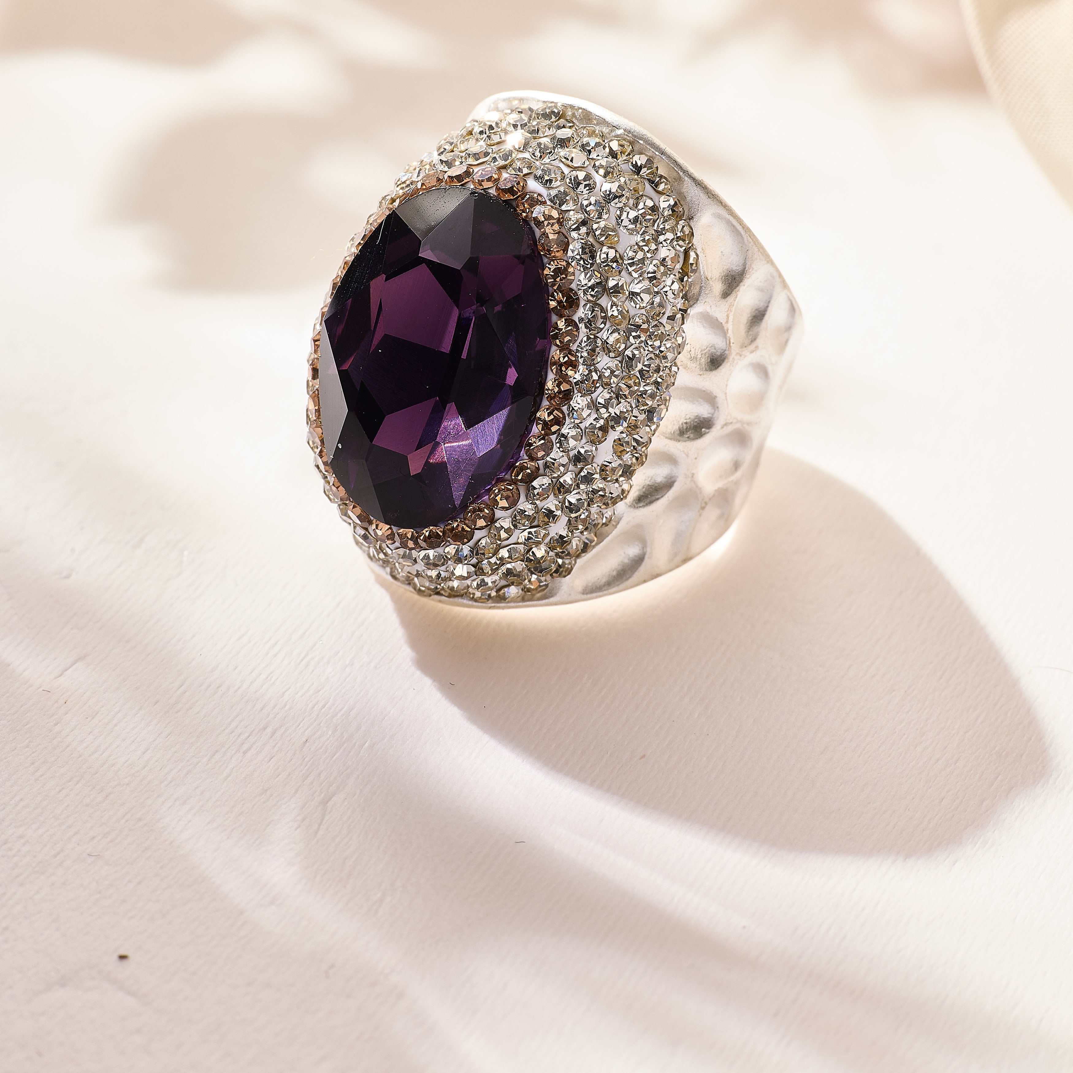 Glass Pavé Cocktail Ring R2543-Sliver