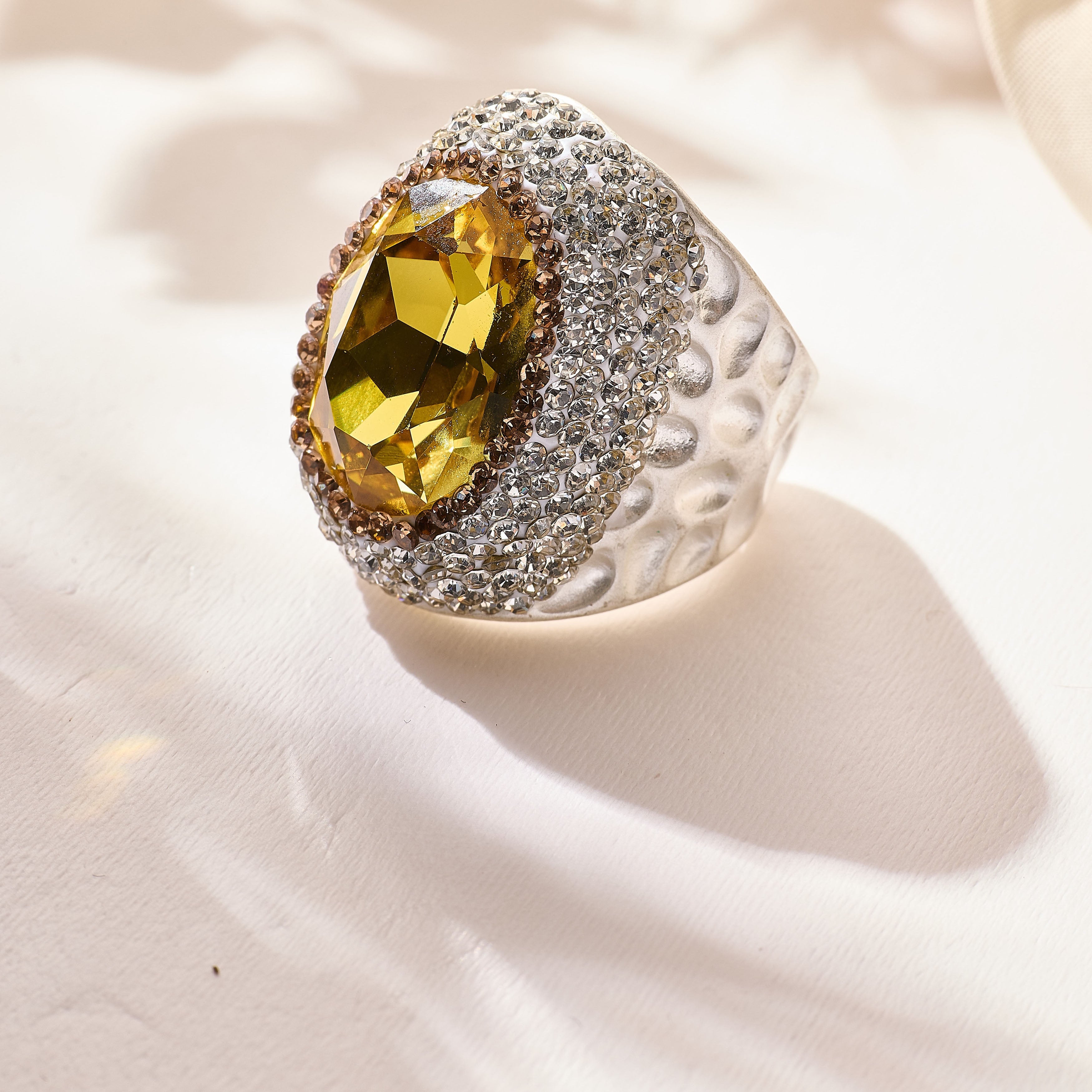 Glass Pavé Cocktail Ring R2543-Sliver