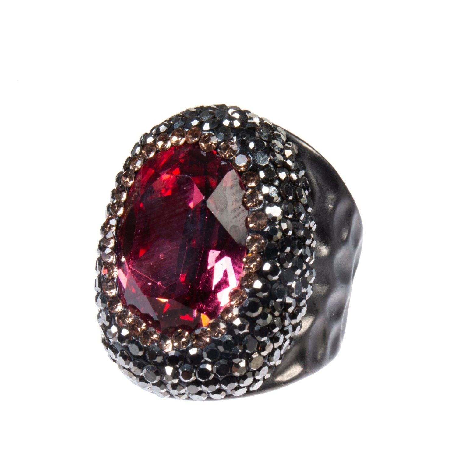 Glass Rhinestone Alloy Rings R2543 - Rose Red