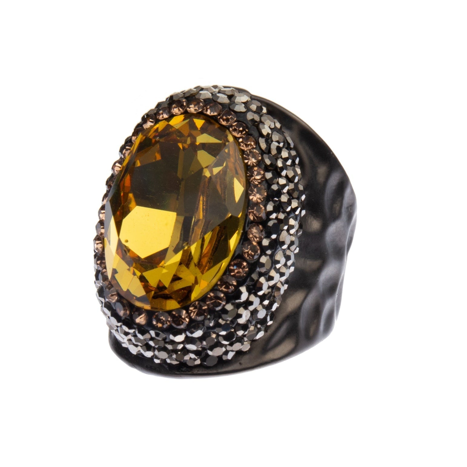 Glass Pavé Cocktail Ring R2543-Black