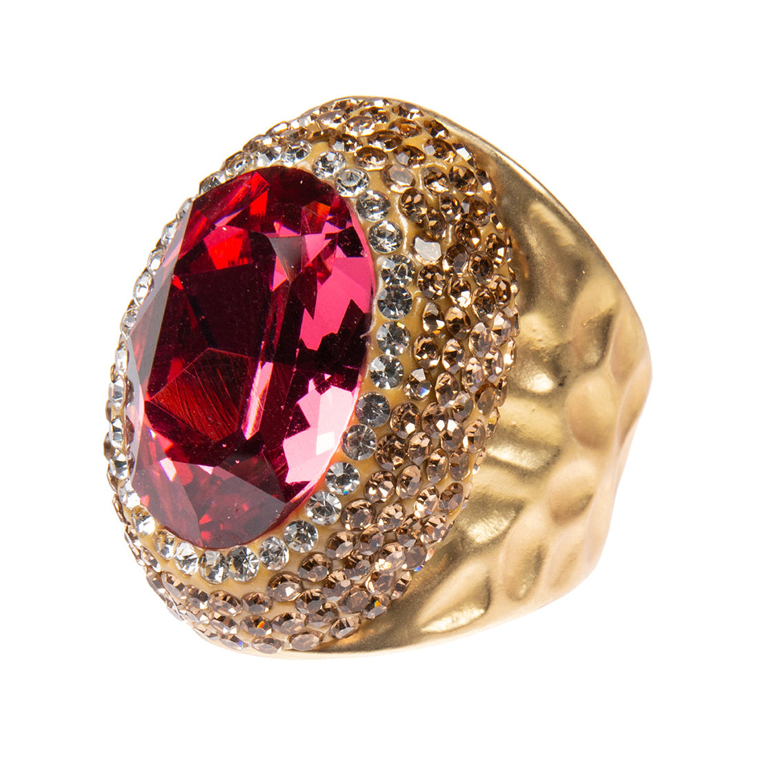 Glass Rhinestone Alloy Rings R2543 - Rose Red