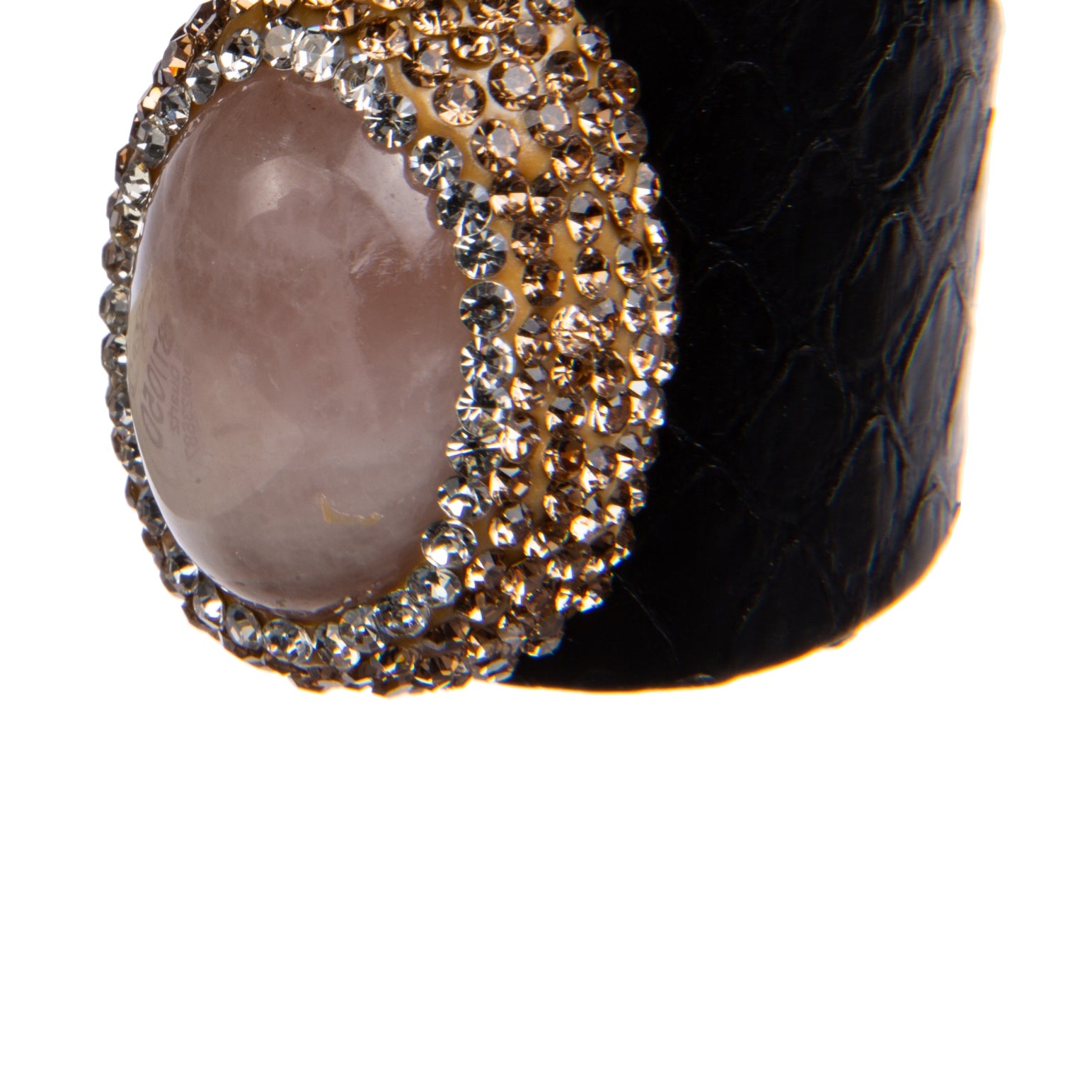 Rose Quartz With Rhinestone Metal Leather Rings R2587