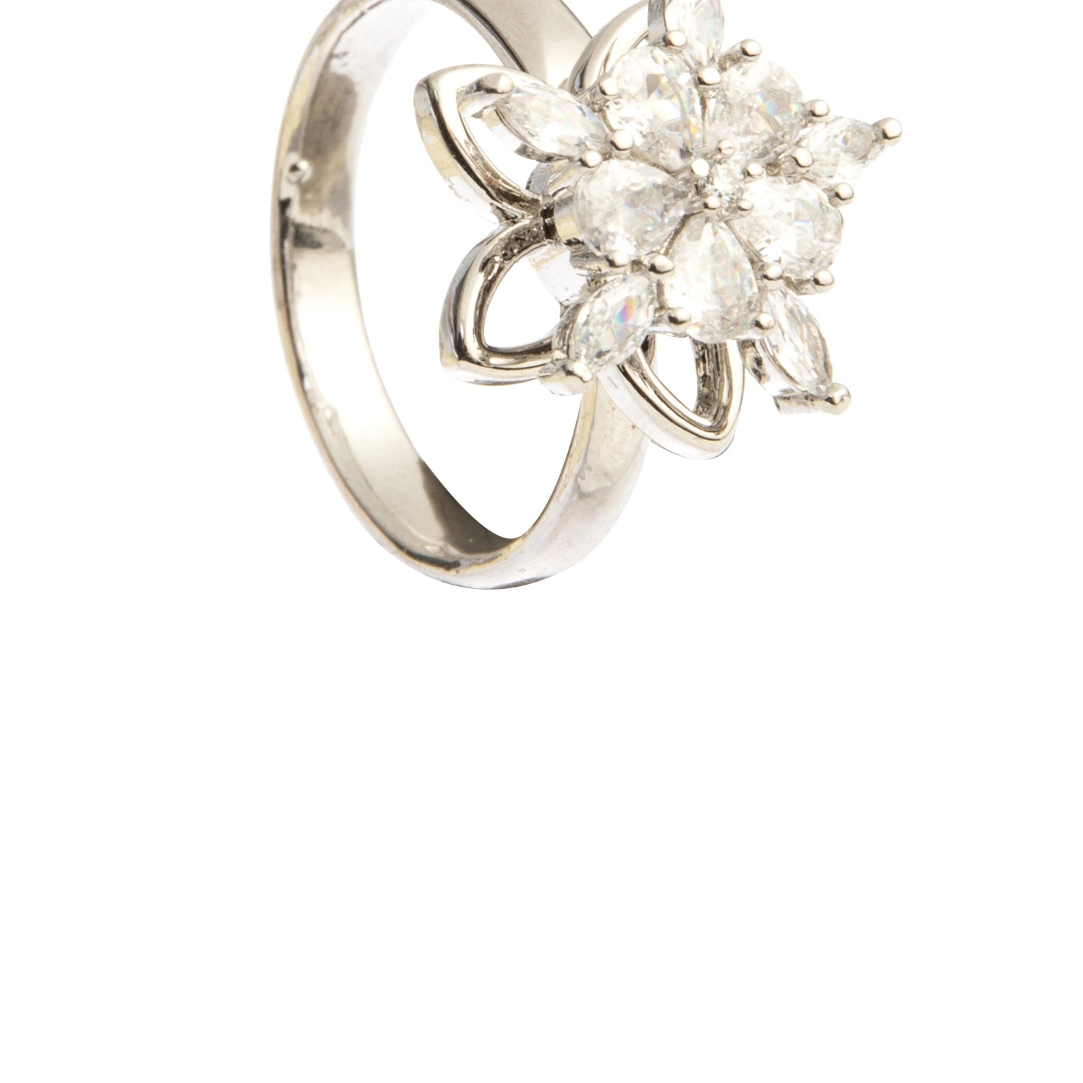 Double-layer flower Cubic Zirconia Alloy Flower Ring R2678