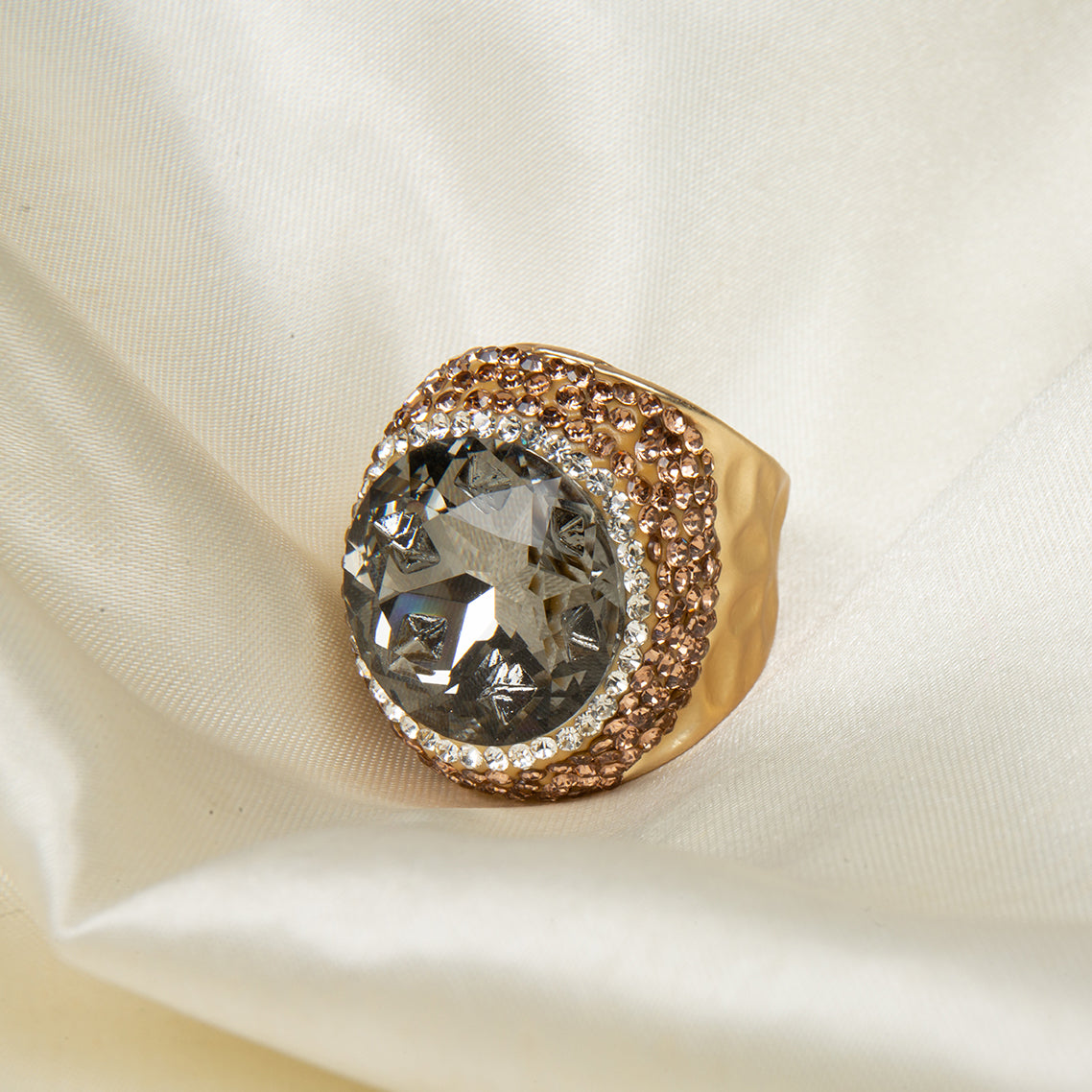 Glass Rhinestone Alloy Rings R2718-Gold