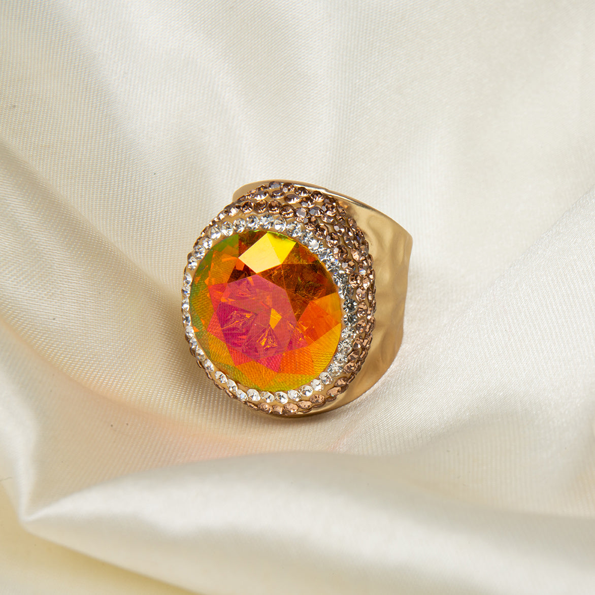 Glass Rhinestone Alloy Rings R2718-Gold