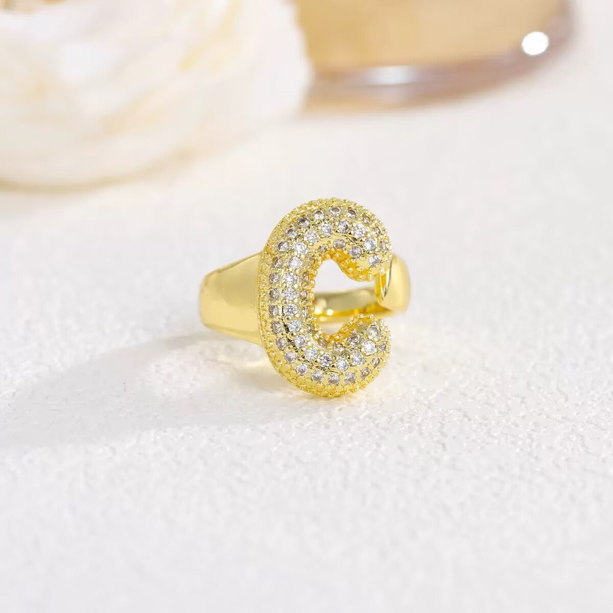 18K Gold Plated Alphabet Cubic Zirconia Ring R2744