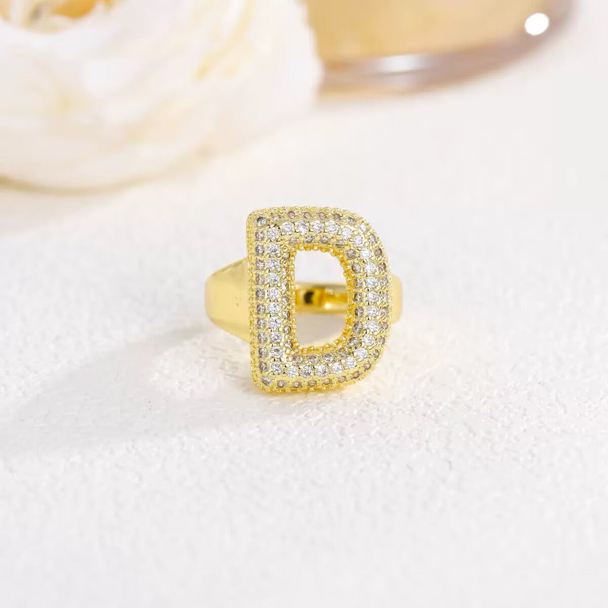 18K Gold Plated Alphabet Cubic Zirconia Ring R2744