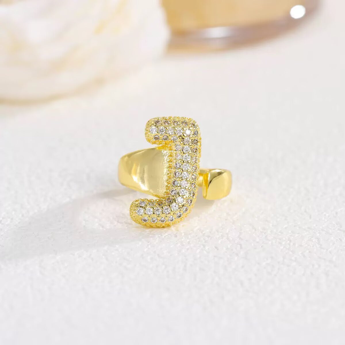 18K Gold Plated Alphabet Cubic Zirconia Ring R2744