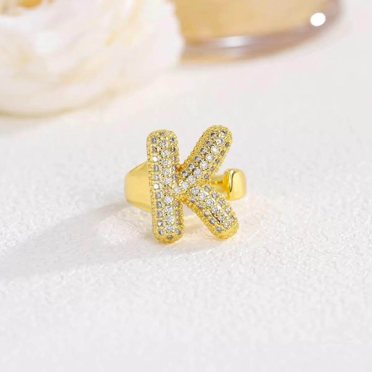 18K Gold Plated Alphabet Cubic Zirconia Ring R2744