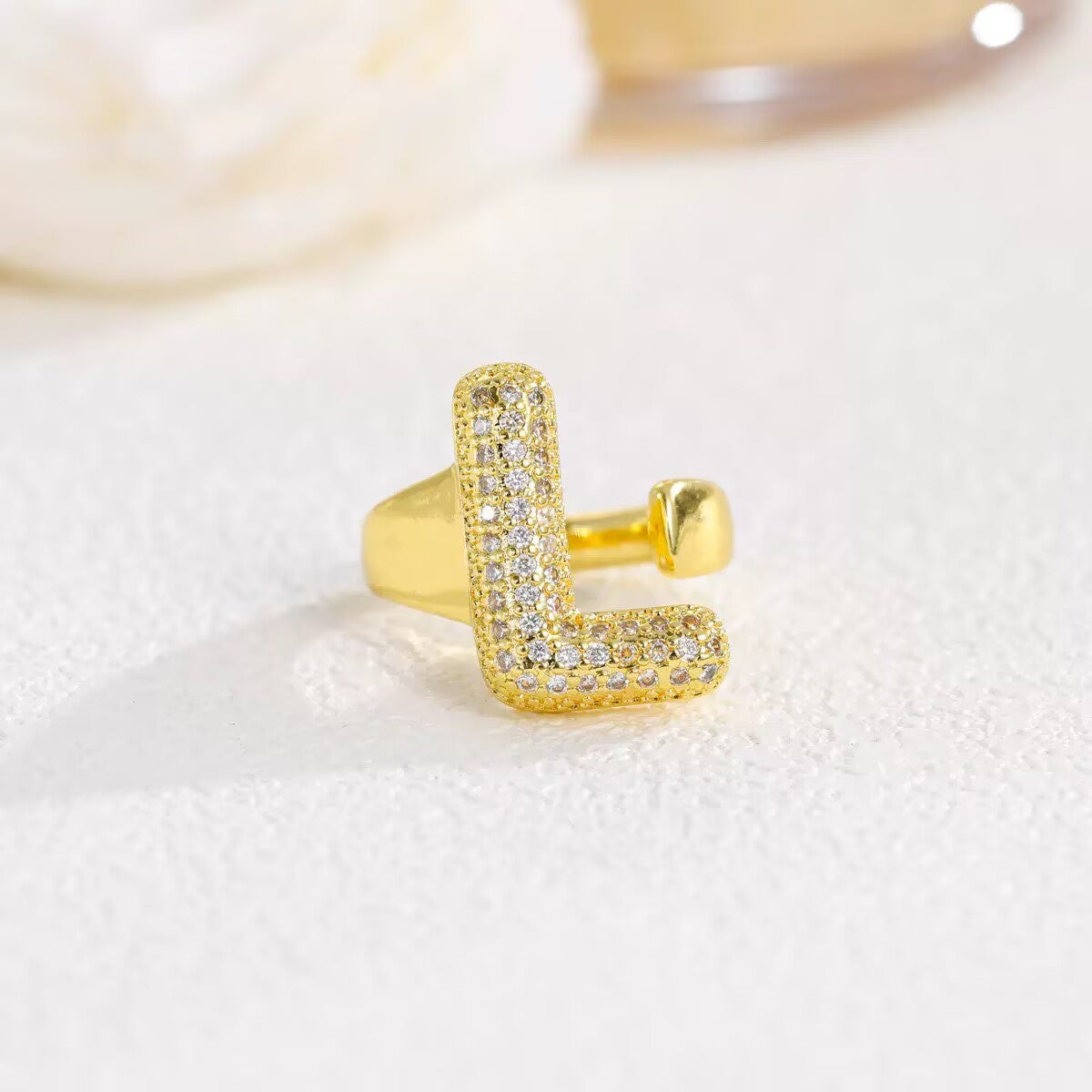 18K Gold Plated Alphabet Cubic Zirconia Ring R2744