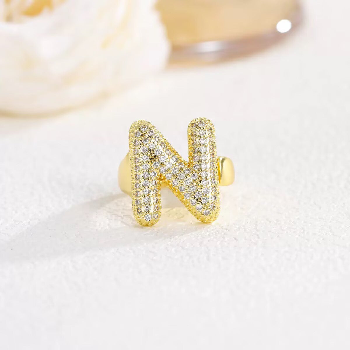 18K Gold Plated Alphabet Cubic Zirconia Ring R2744