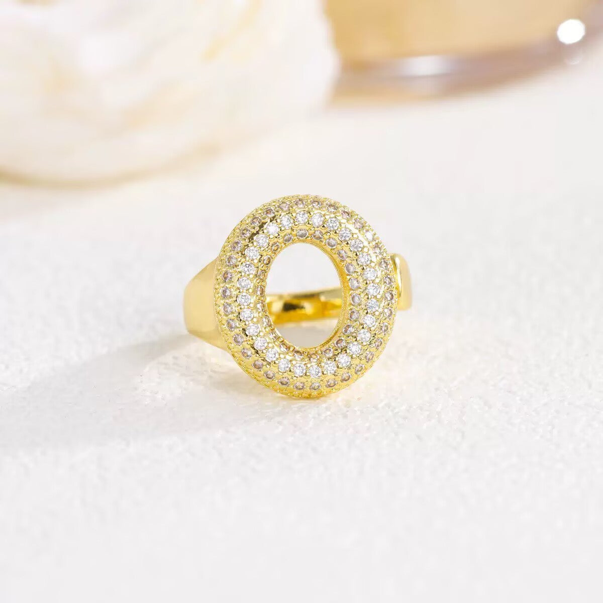 18K Gold Plated Alphabet Cubic Zirconia Ring R2744