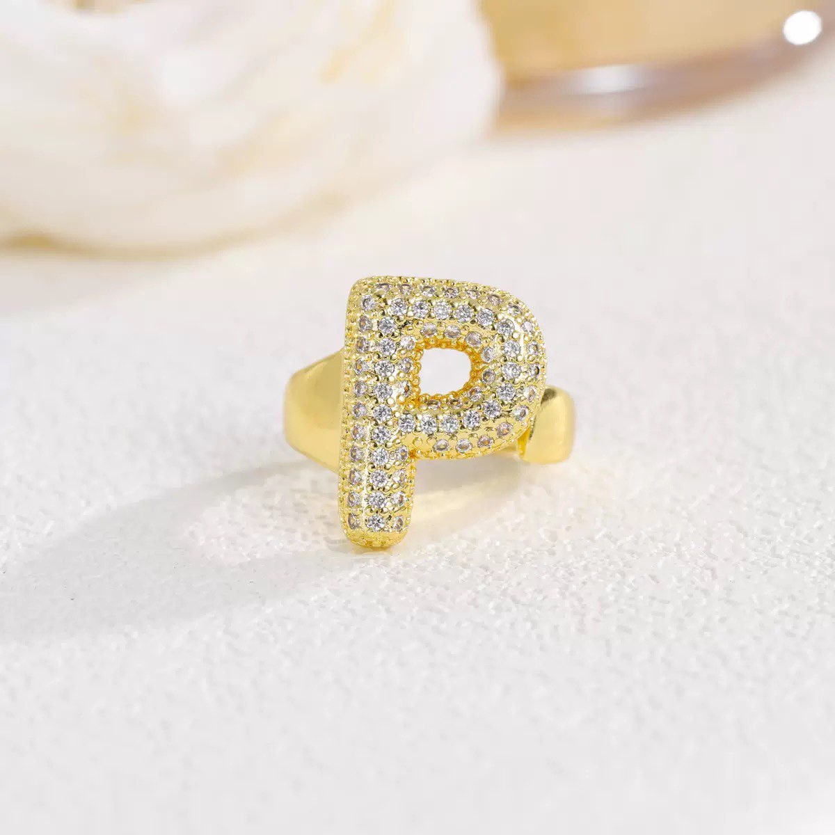 18K Gold Plated Alphabet Cubic Zirconia Ring R2744