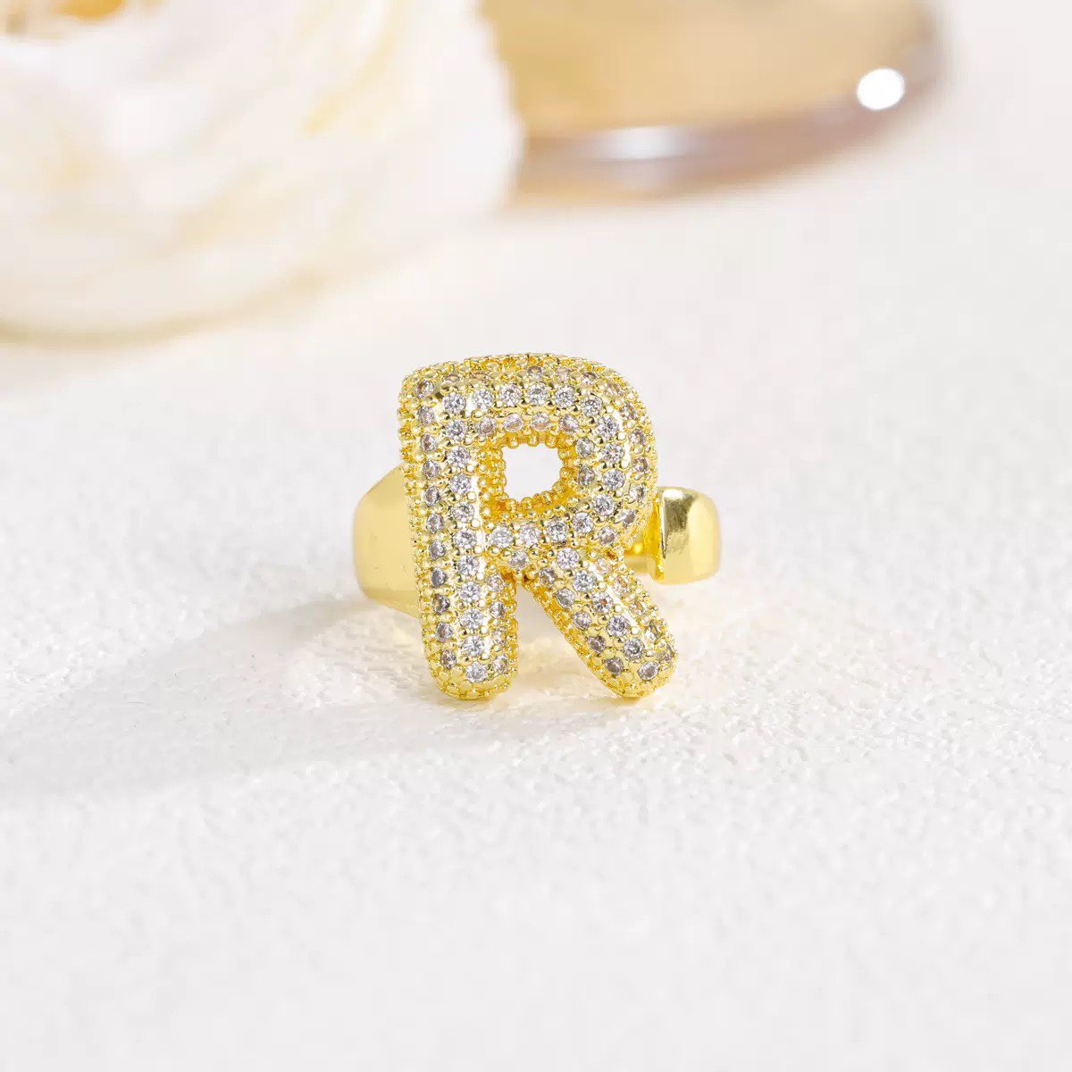 18K Gold Plated Alphabet Cubic Zirconia Ring R2744