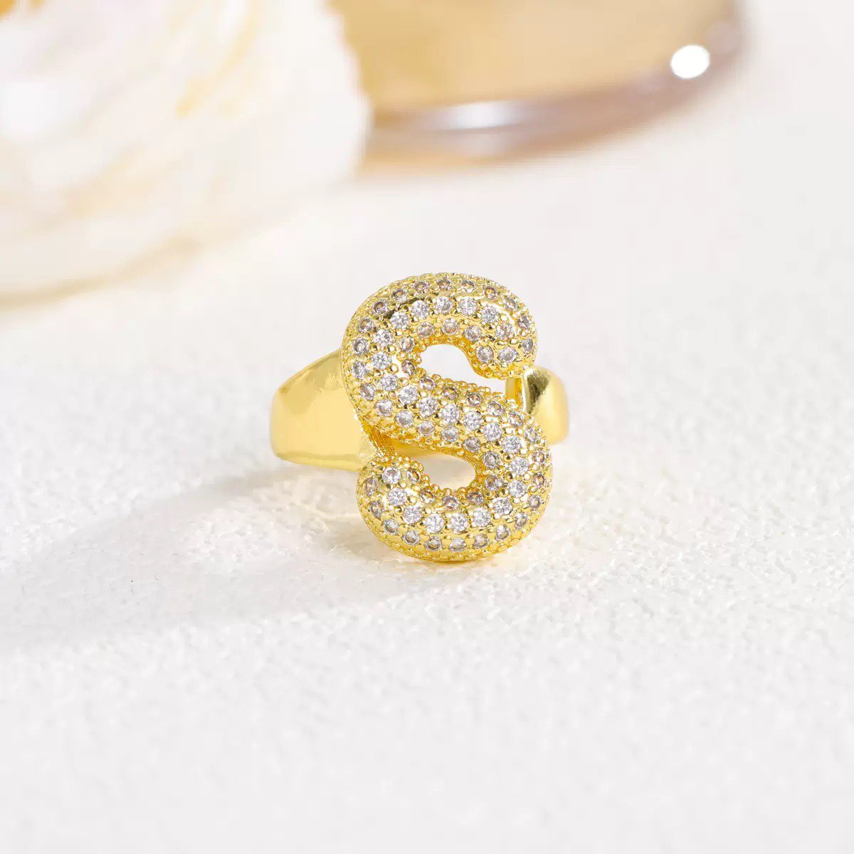 18K Gold Plated Alphabet Cubic Zirconia Ring R2744