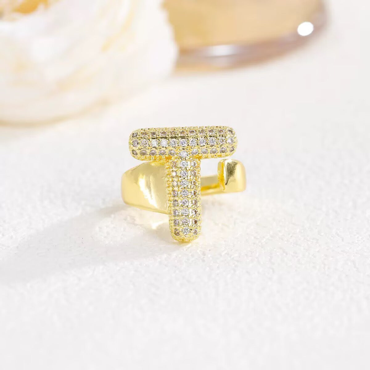 18K Gold Plated Alphabet Cubic Zirconia Ring R2744
