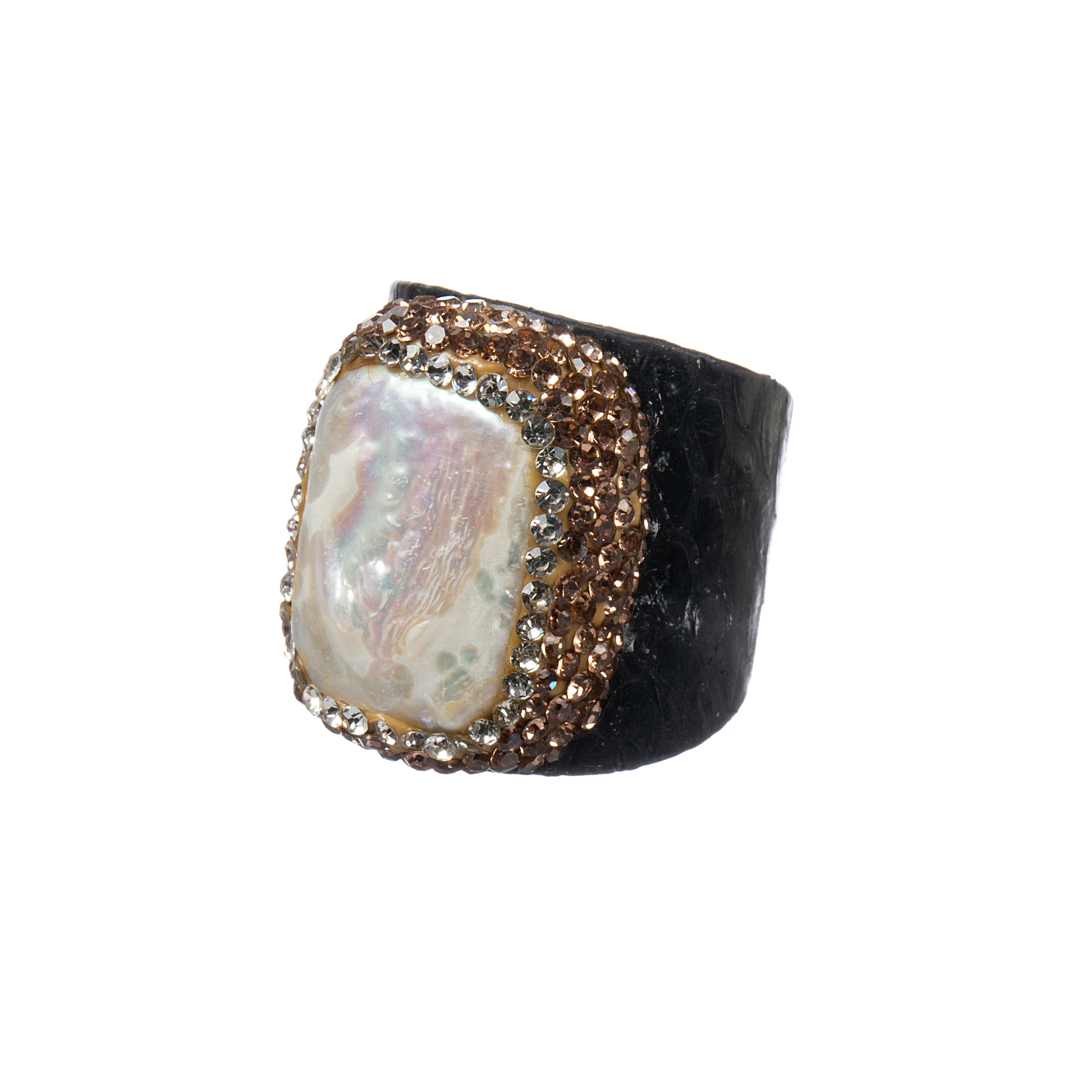 Fresh Water Pearl Rhinestone Leather Rings R2782