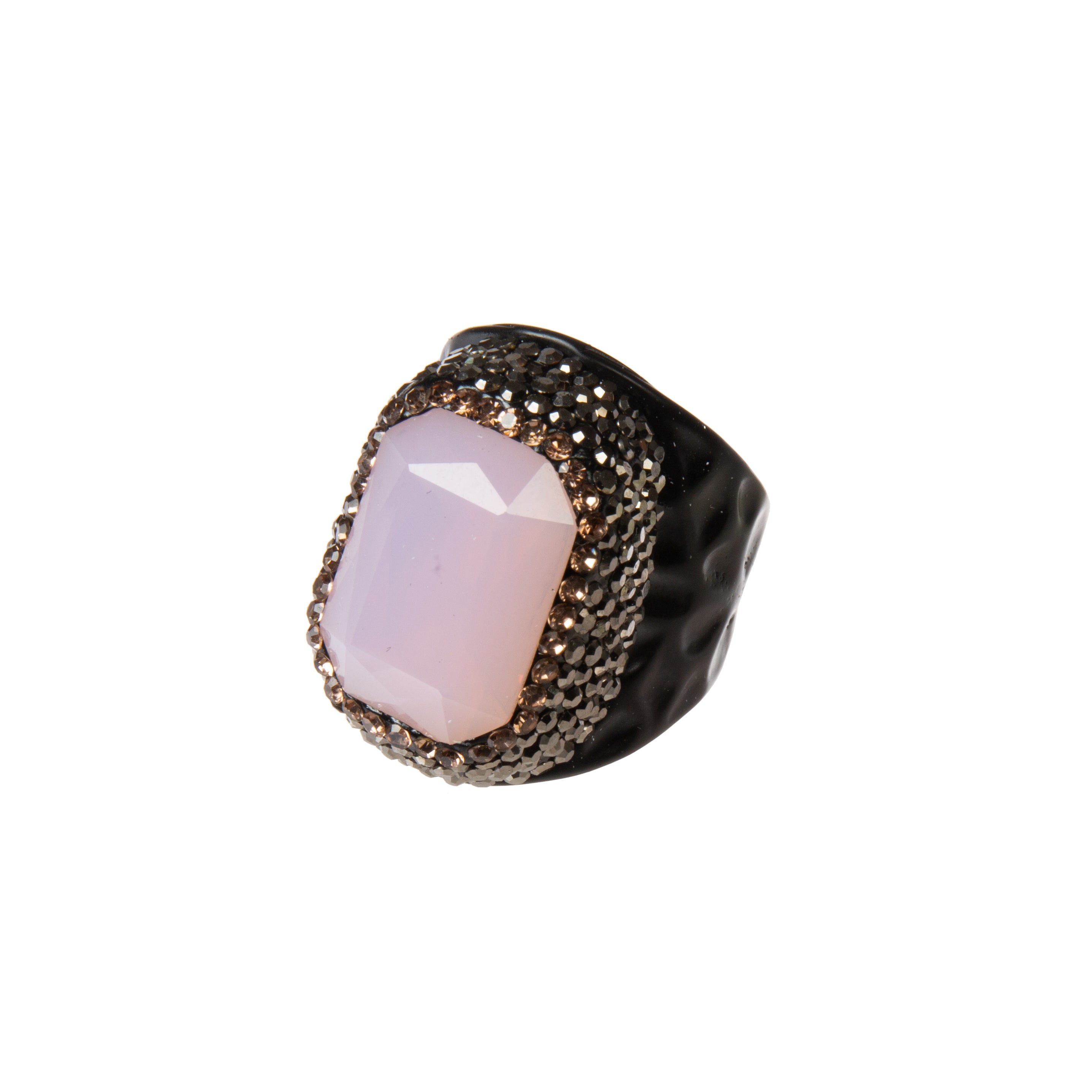 Rectangular Crystal Alloy Rings R2814 - Black