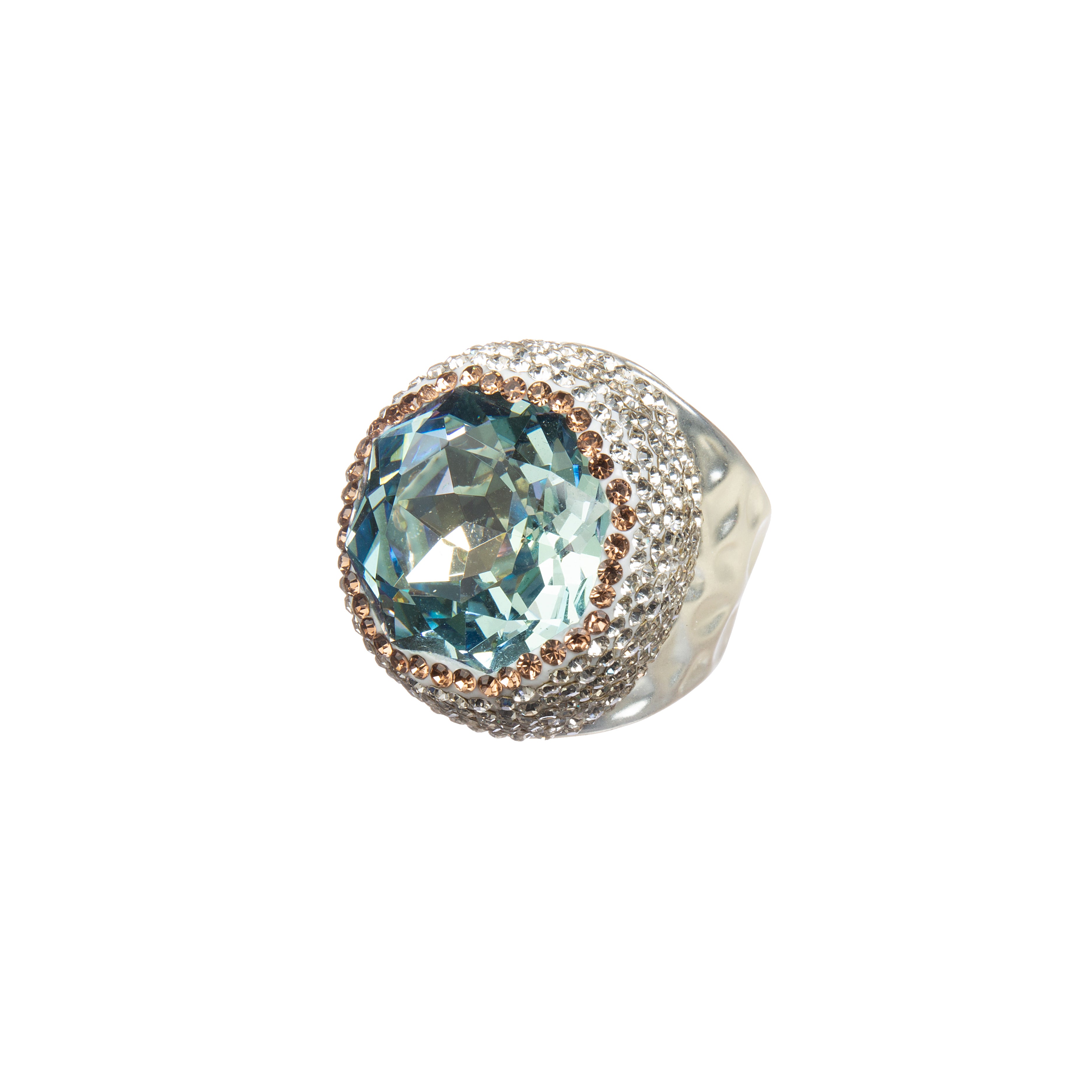 Round Crystal Alloy Rings R2818 - Sliver