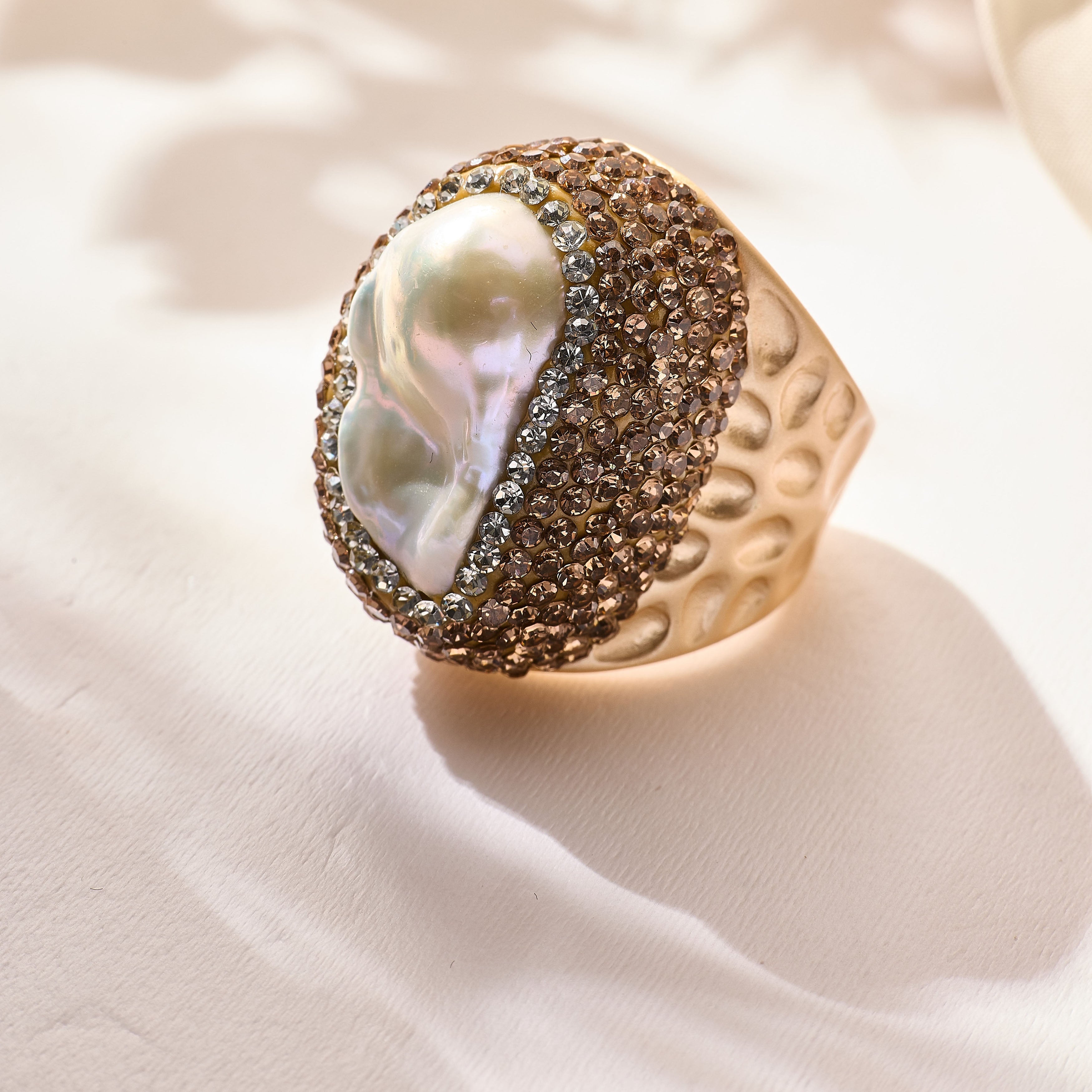 Freshwater Baroque Pearl Pavé Cocktail Ring R2889