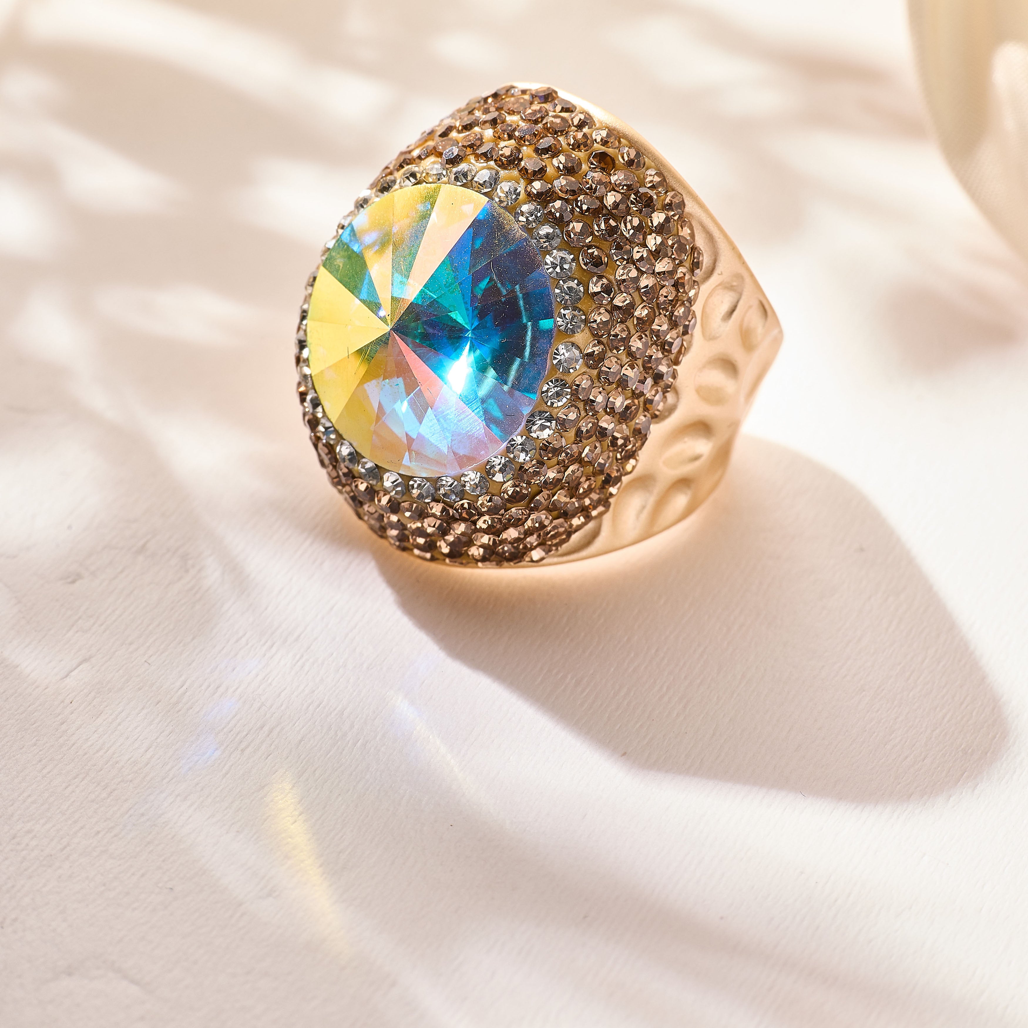 Crystal Pavé Cocktail Ring R2890-Gold