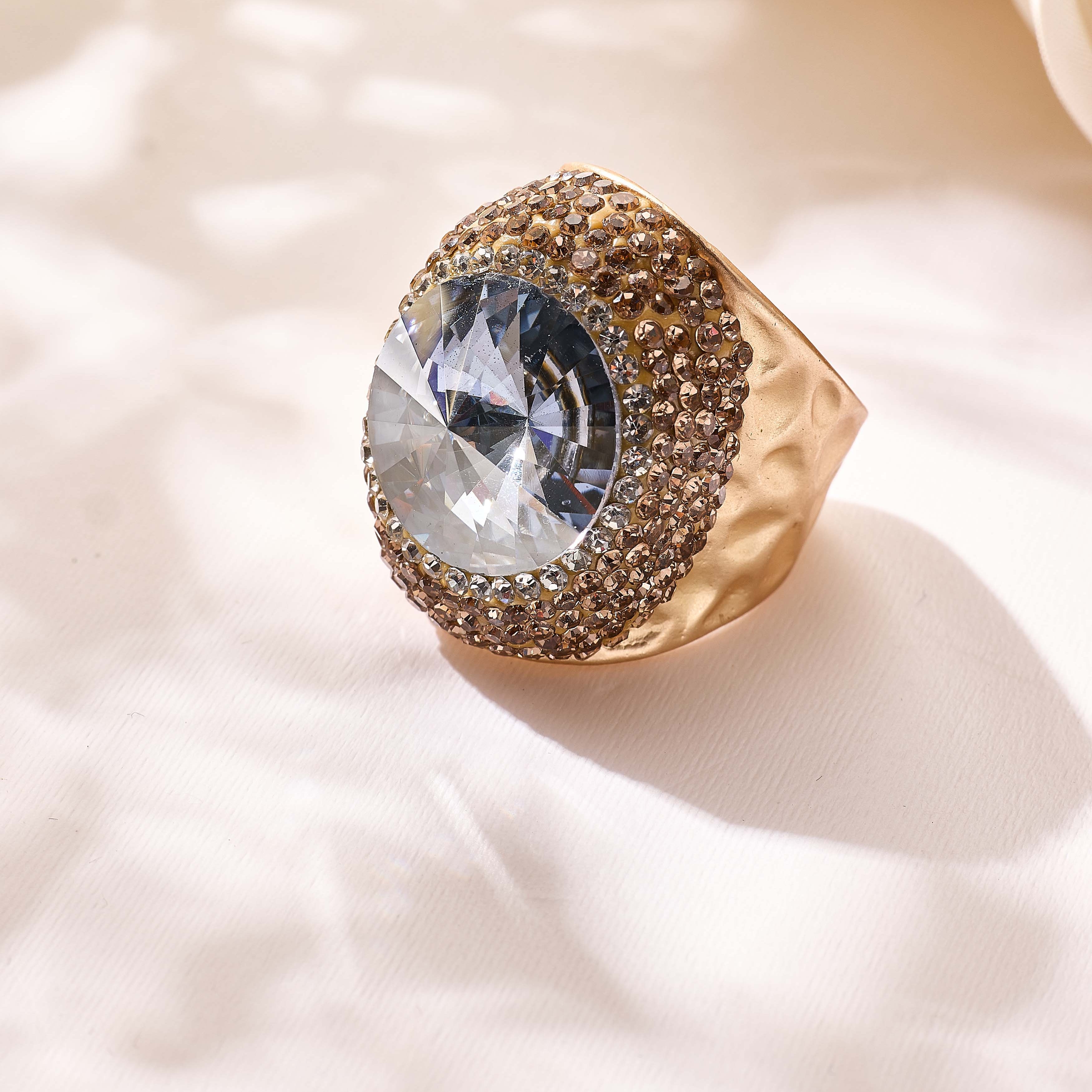 Crystal Pavé Cocktail Ring R2890-Gold