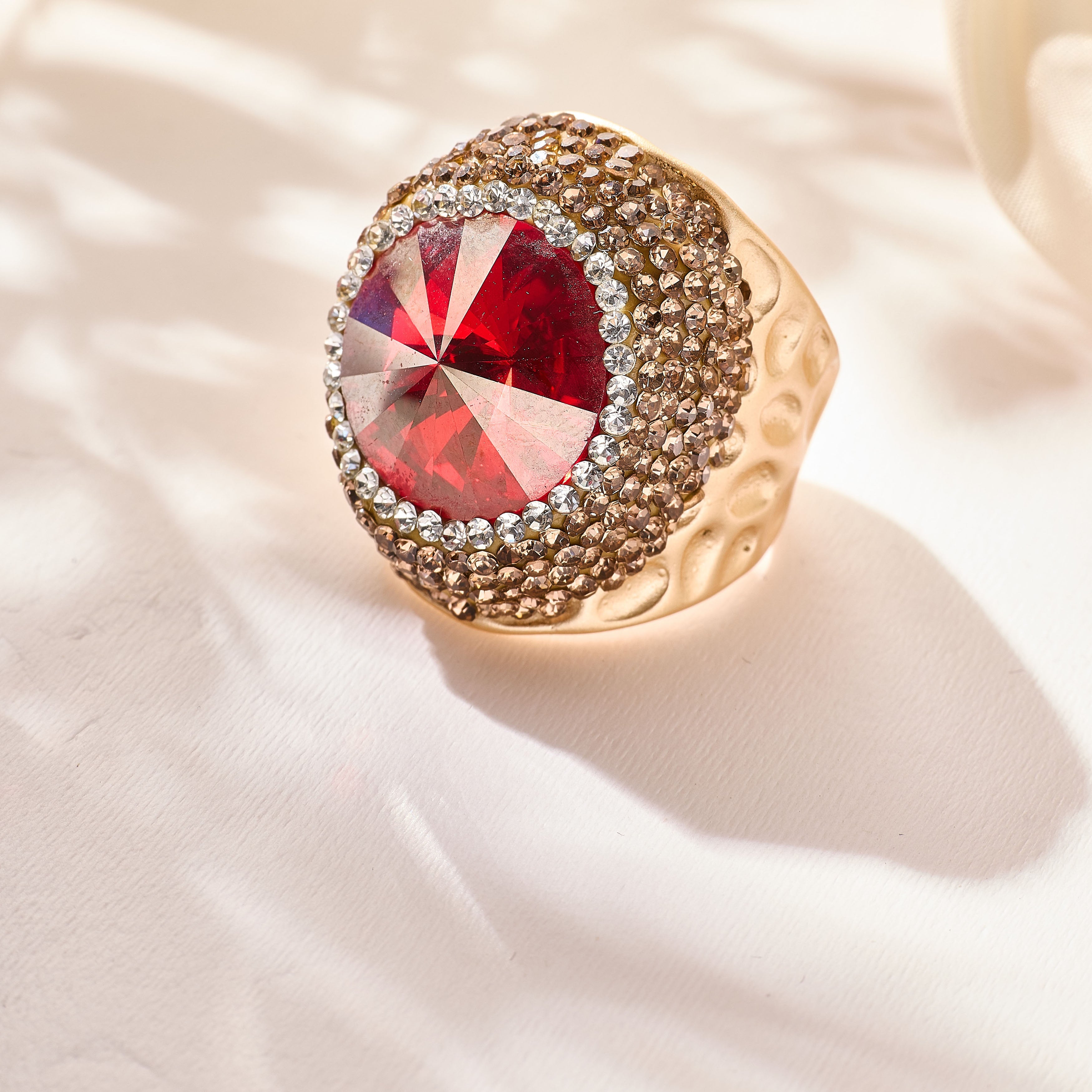 Crystal Pavé Cocktail Ring R2890-Gold
