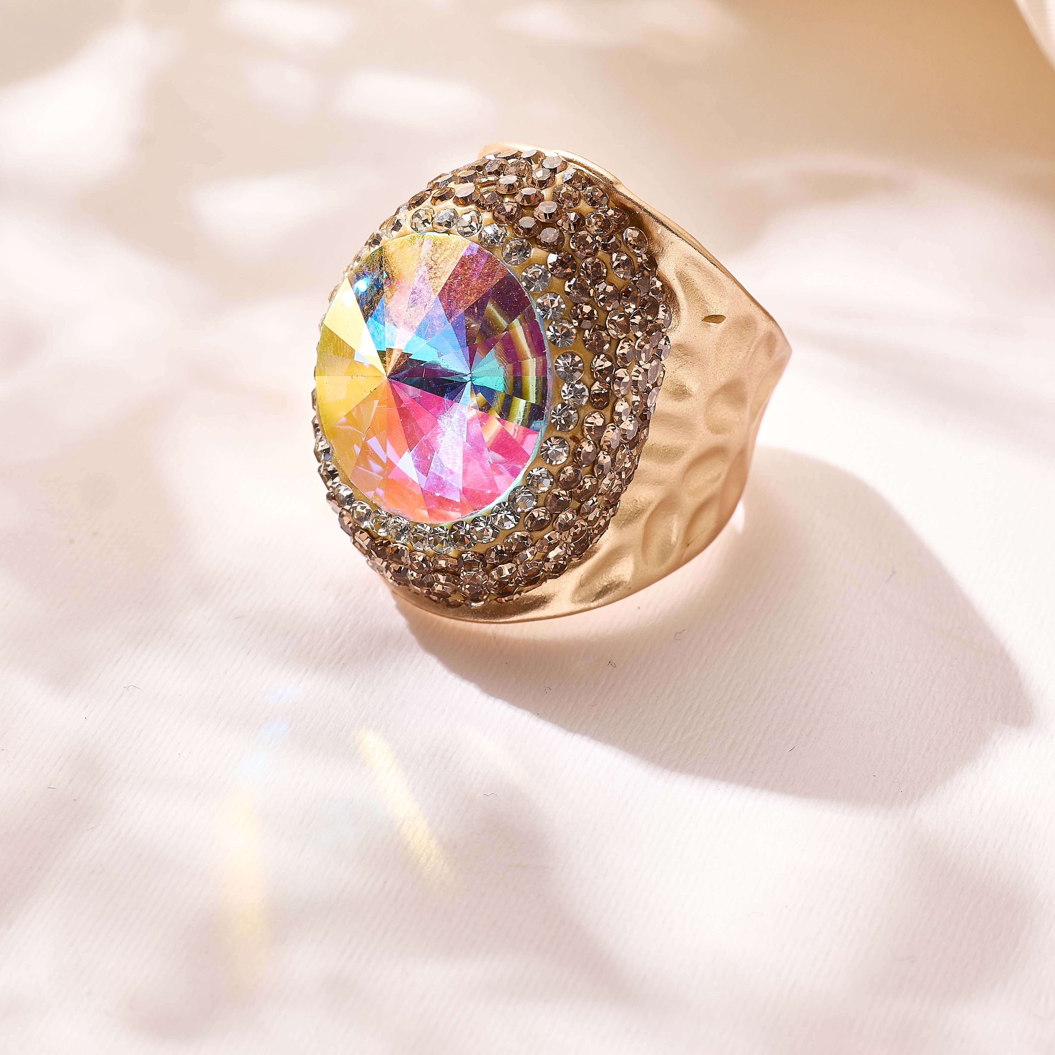Crystal Pavé Cocktail Ring R2890-Gold