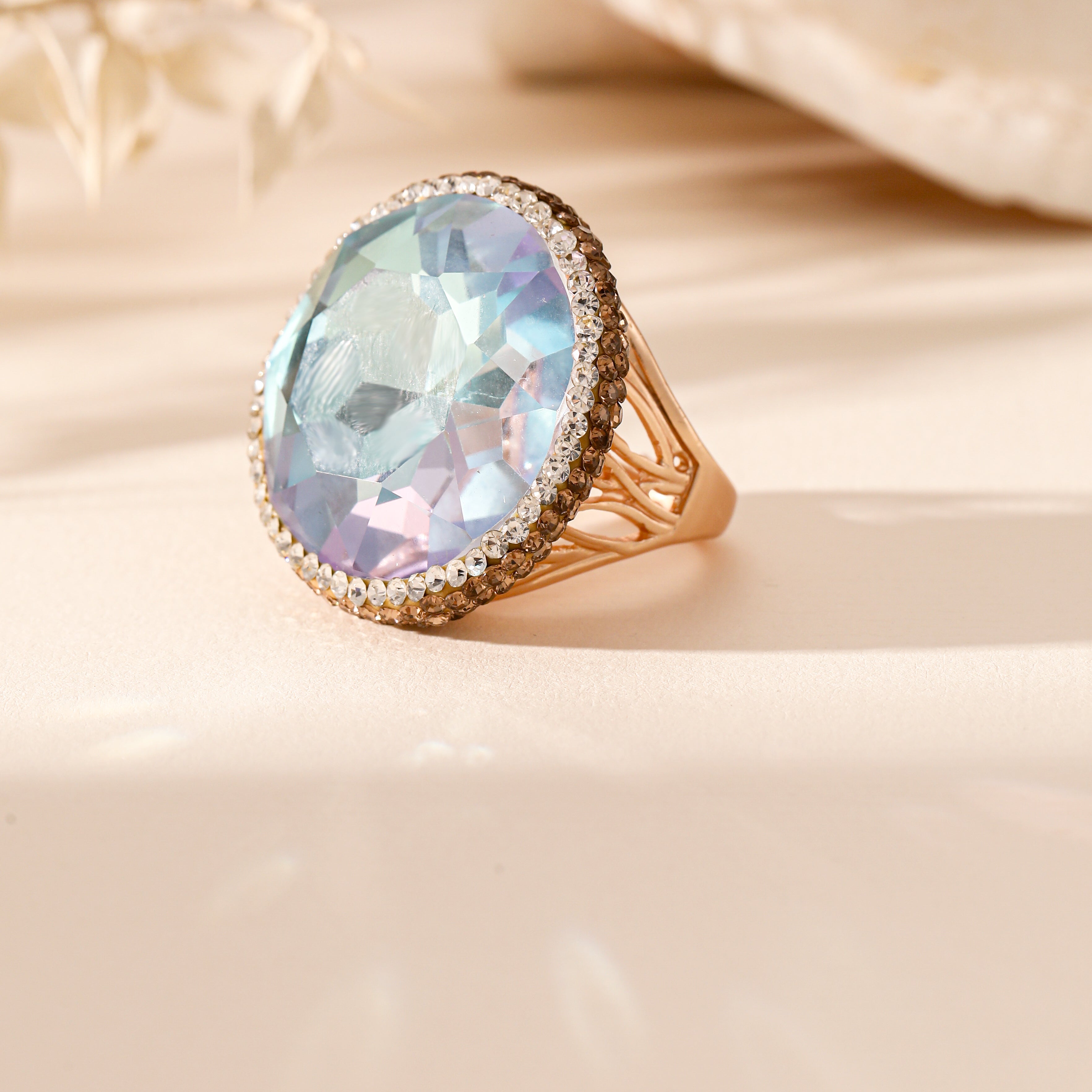 Crystal Pavé Cocktail Ring R2891-Gold