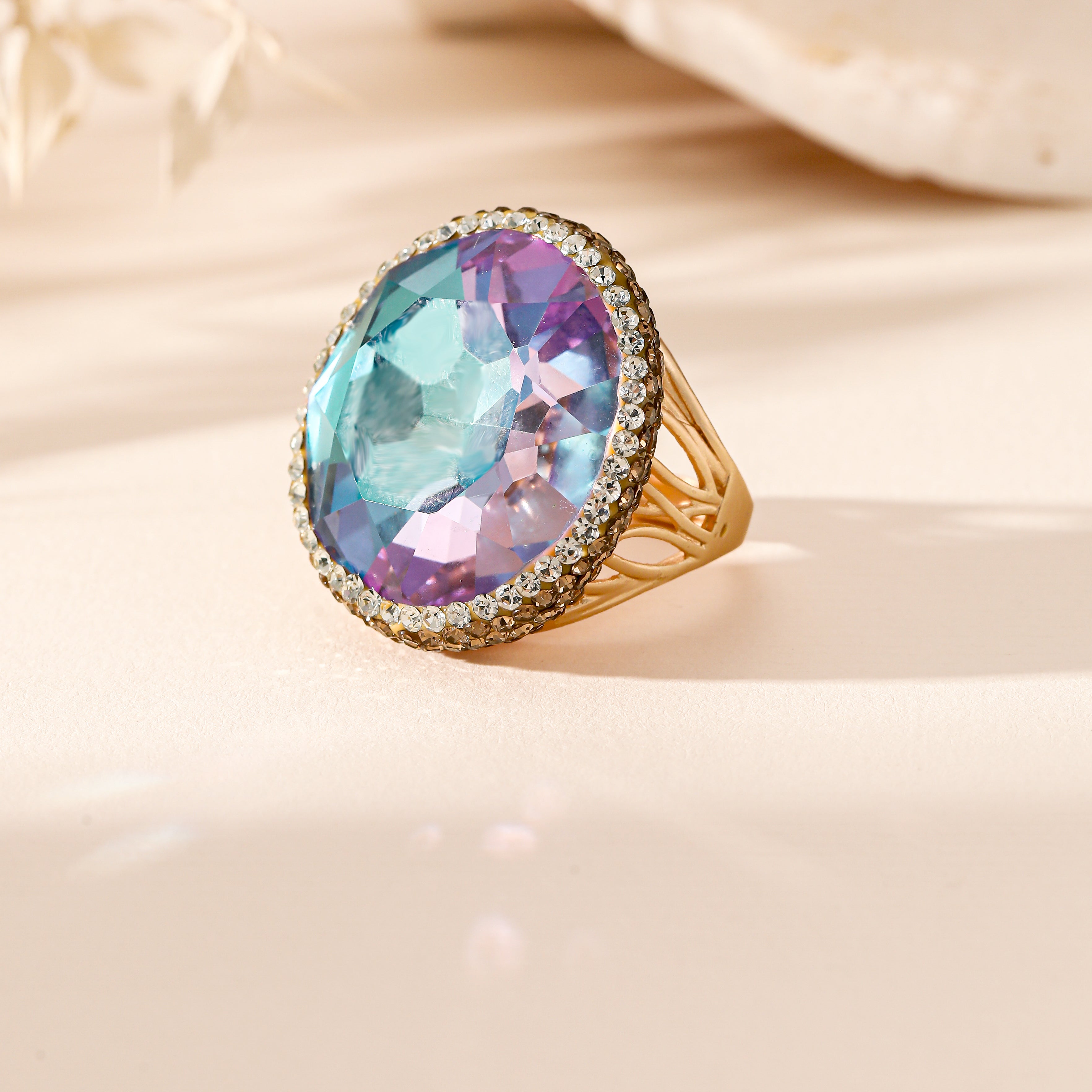 Crystal Pavé Cocktail Ring R2891-Gold
