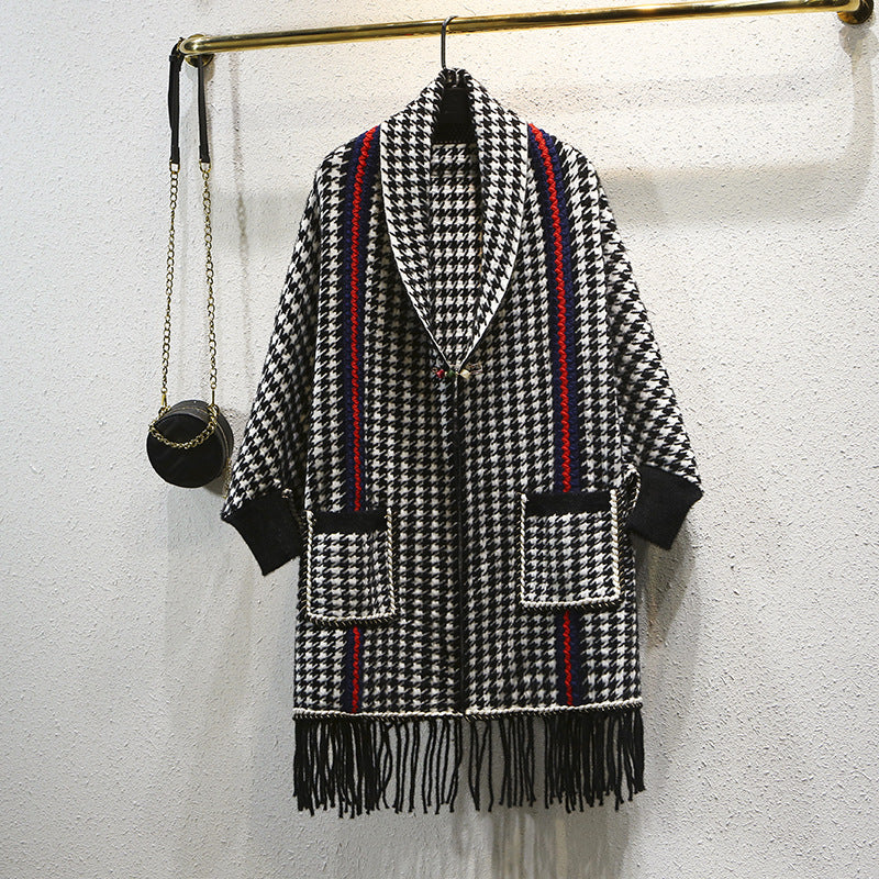 Houndstooth Imitation Mink Poncho S0093