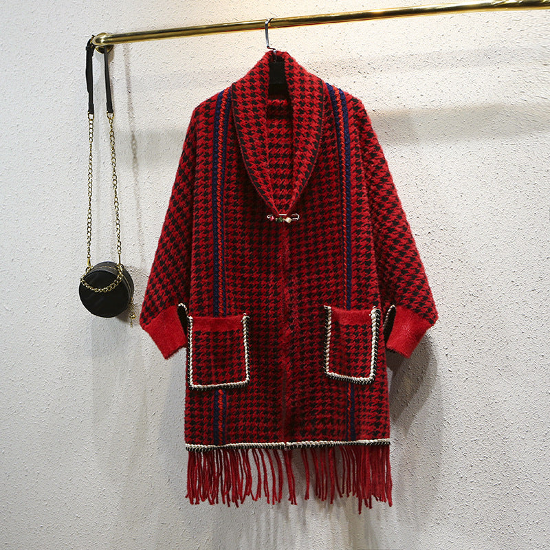 Houndstooth Imitation Mink Poncho S0093