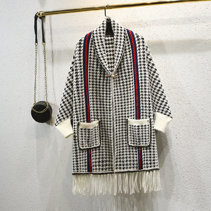 Houndstooth Imitation Mink Poncho S0093