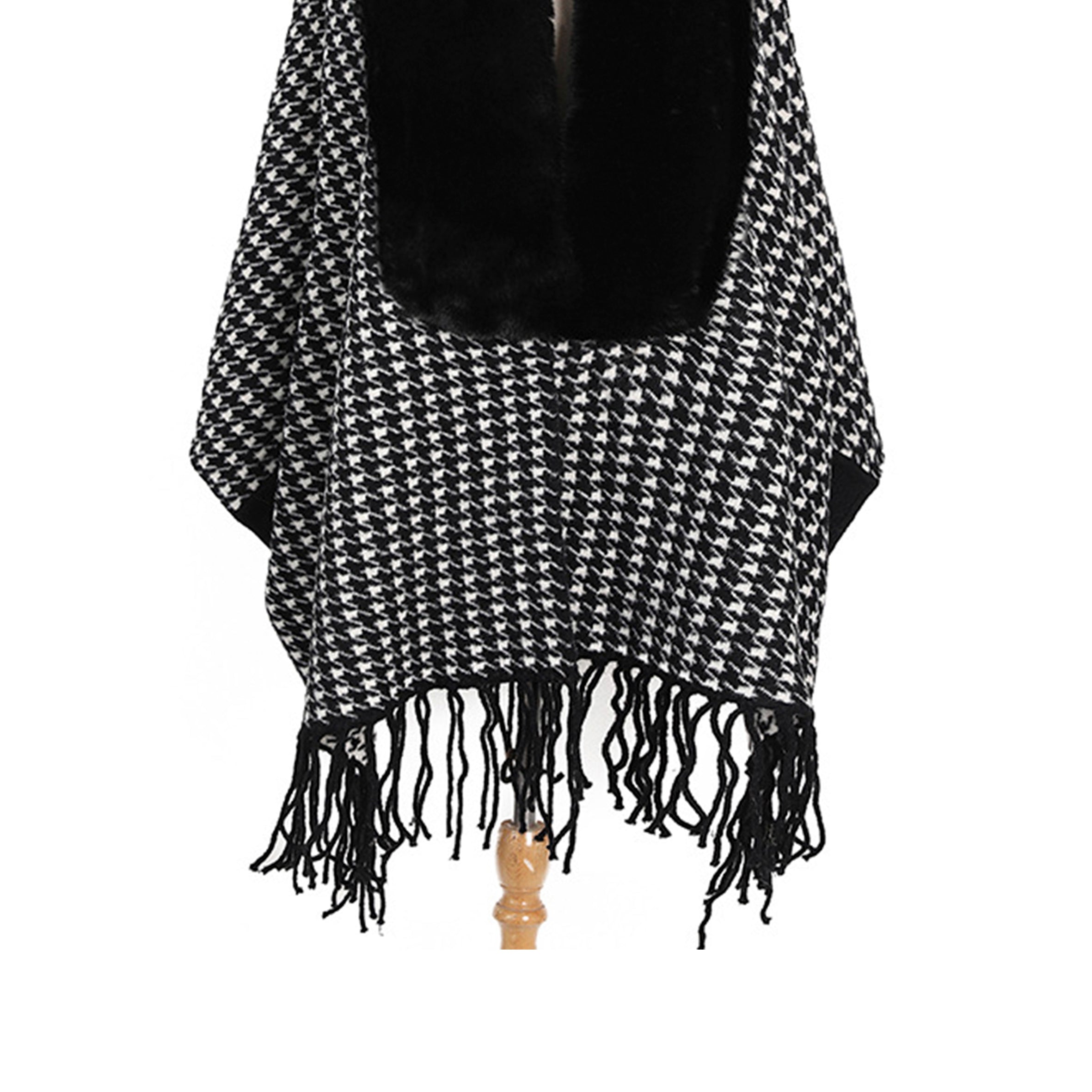 Houndstooth Fur Collar Shawl S0181