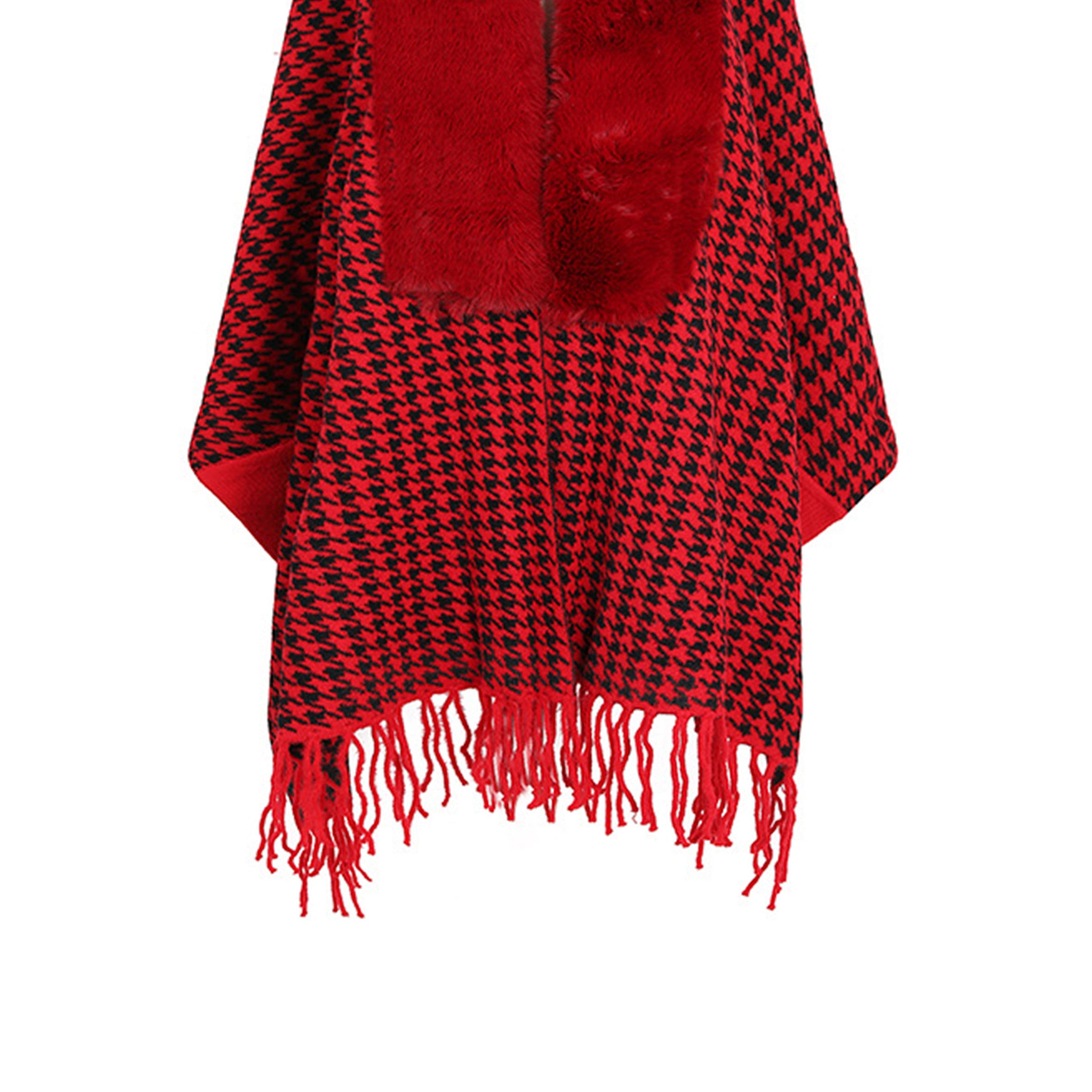 Houndstooth Fur Collar Shawl S0181