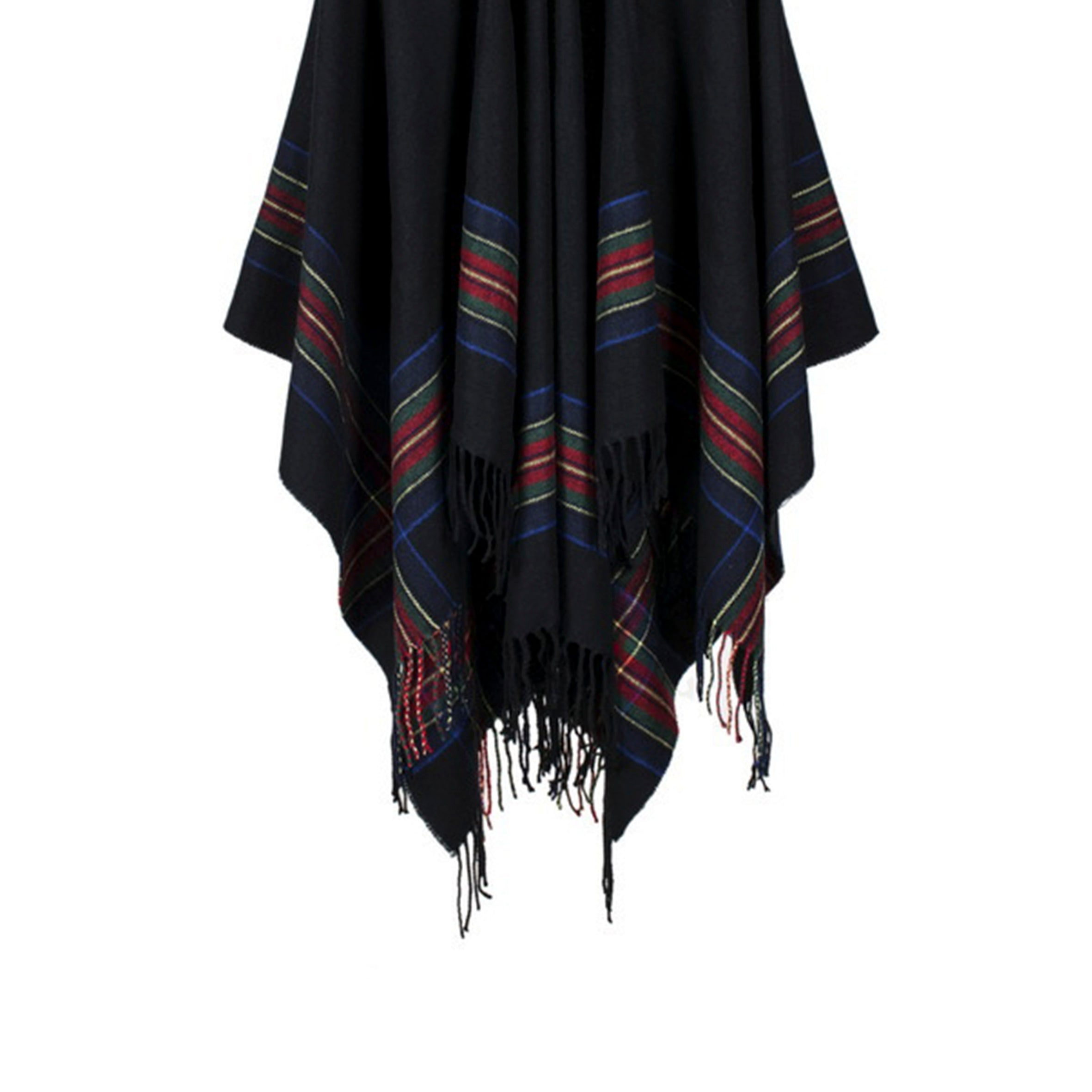 Striped Printed Cashmere Like Hooded Shawl S0193