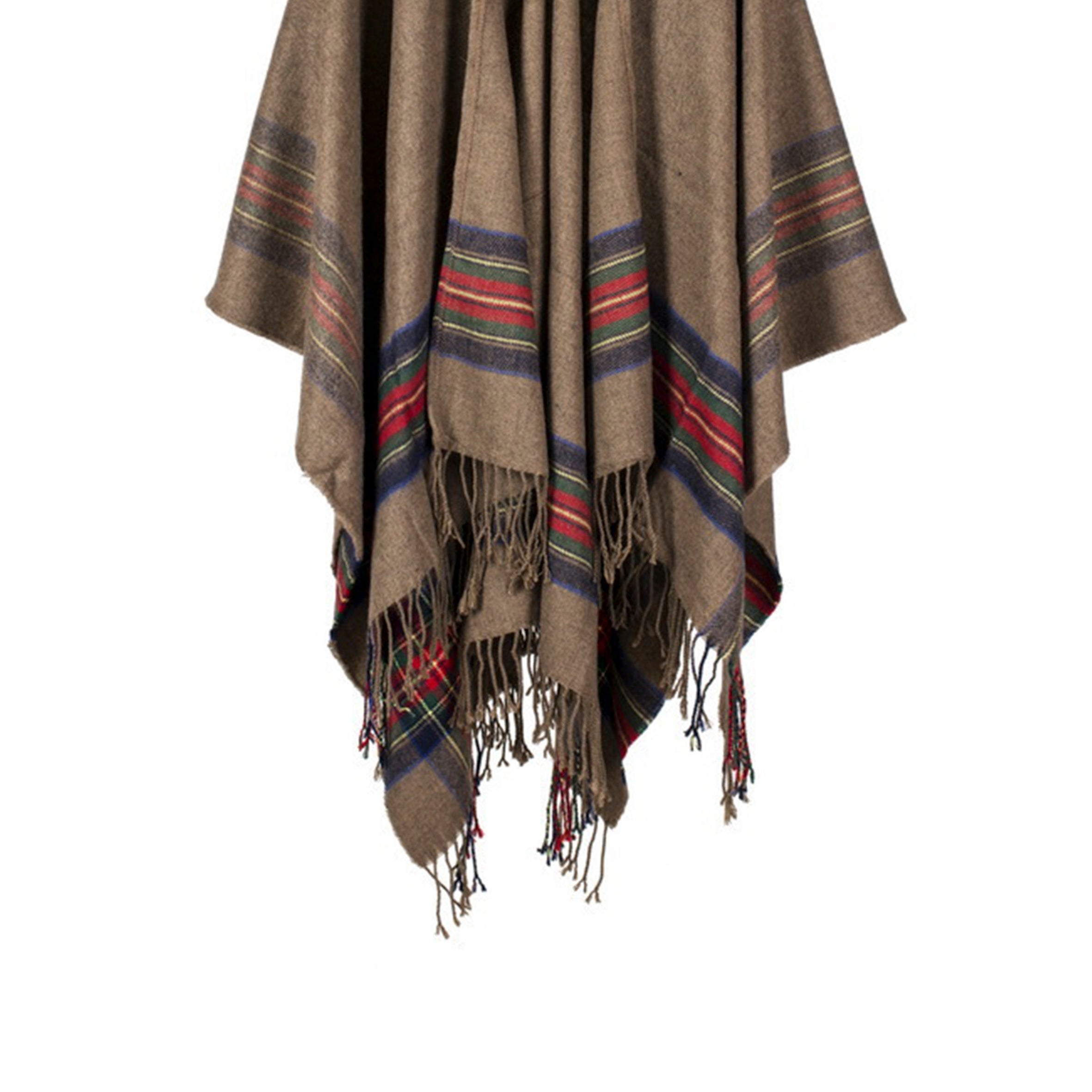 Striped Printed Cashmere Like Hooded Shawl S0193