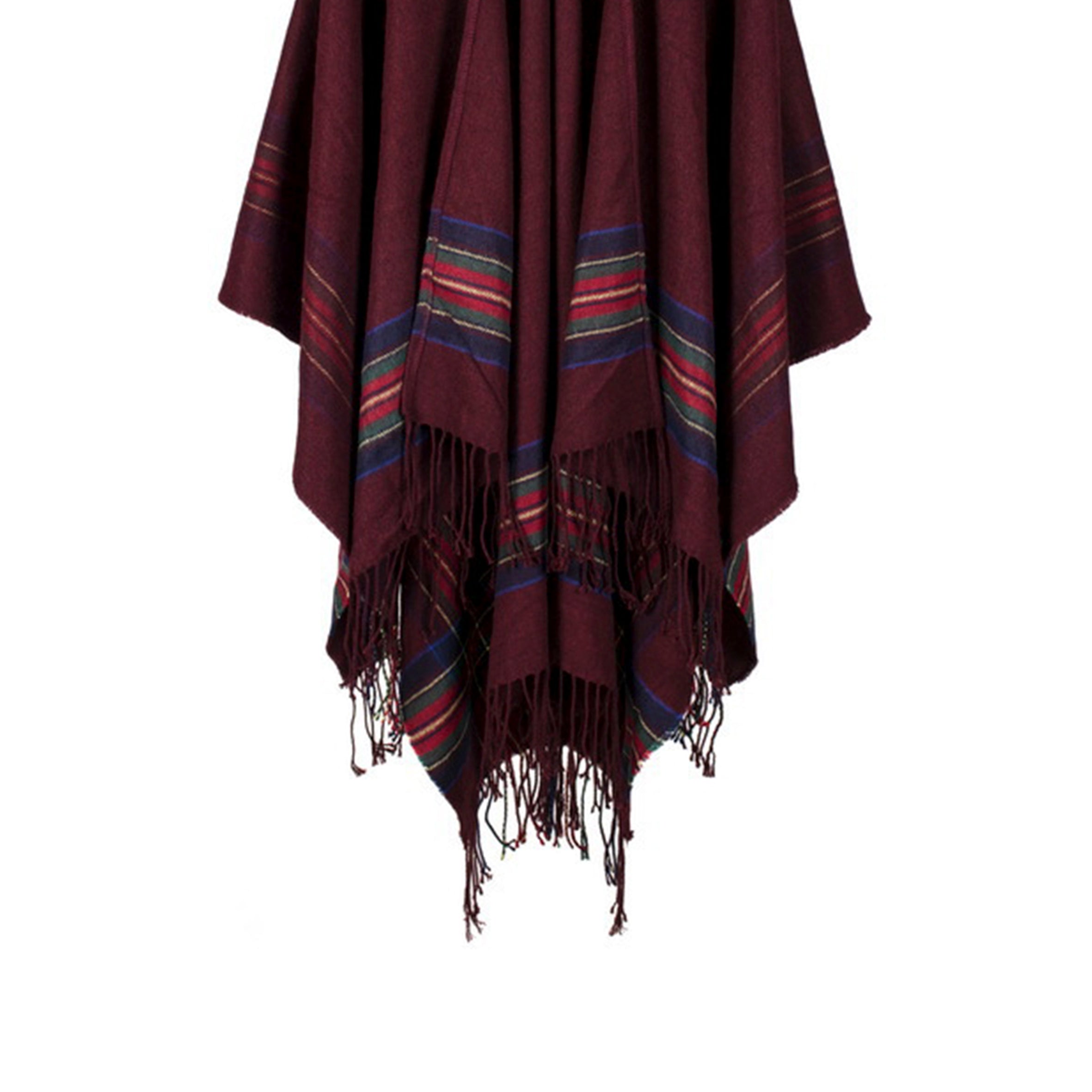 Striped Printed Cashmere Like Hooded Shawl S0193
