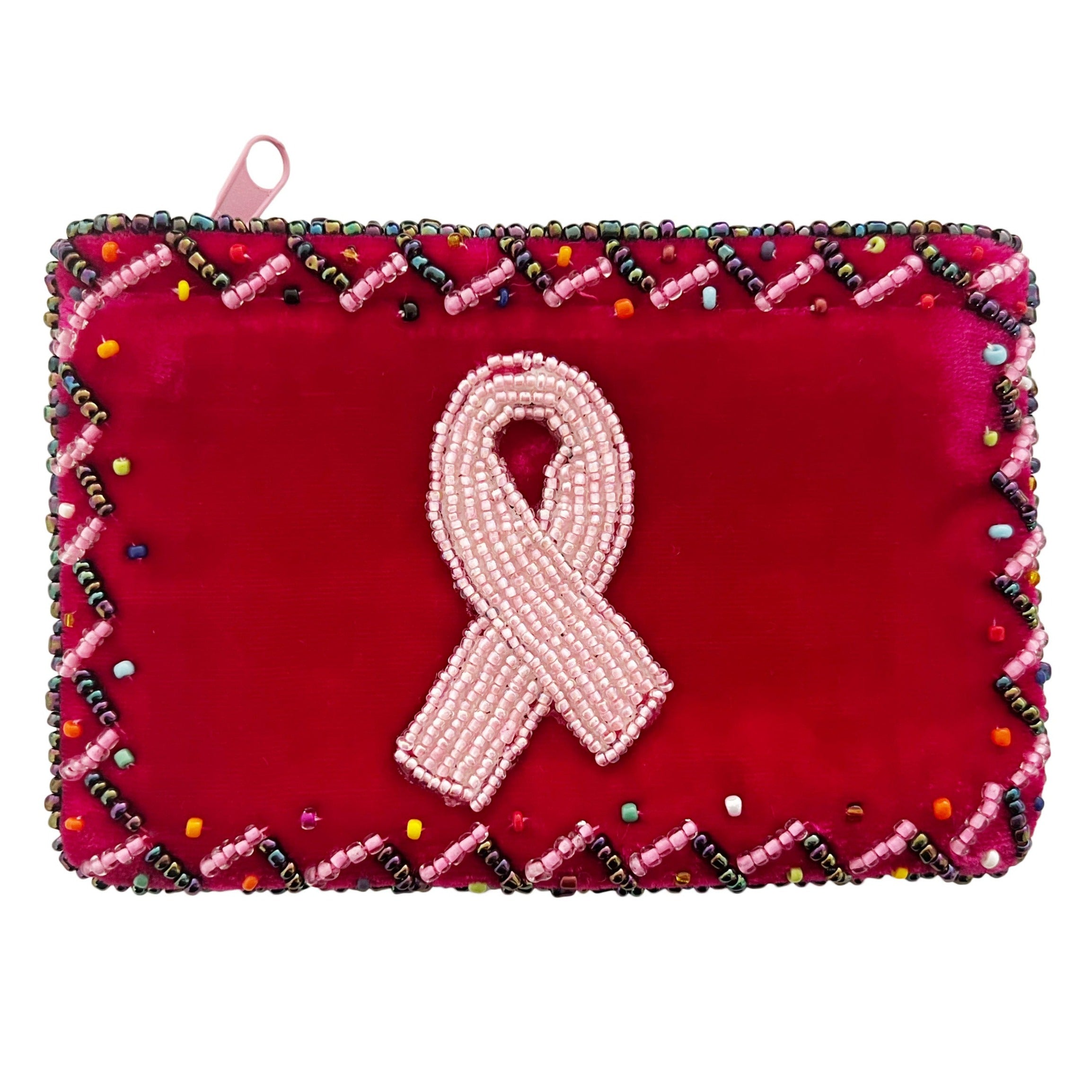 Pink Ribbon Rectangle Velvet Coin Purse V0701