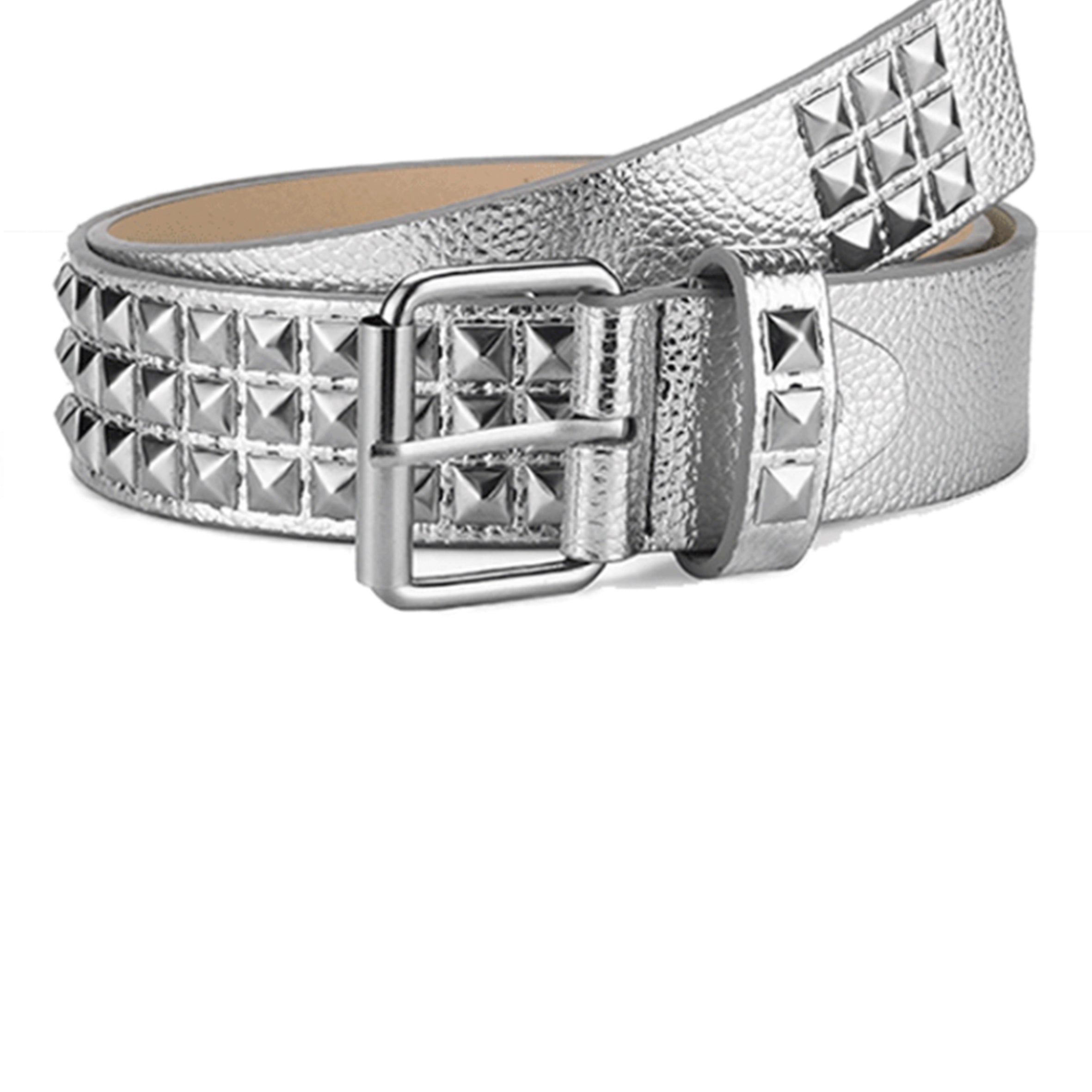 Cinturón de acero inoxidable con remaches de tres filas estilo punk WA0177