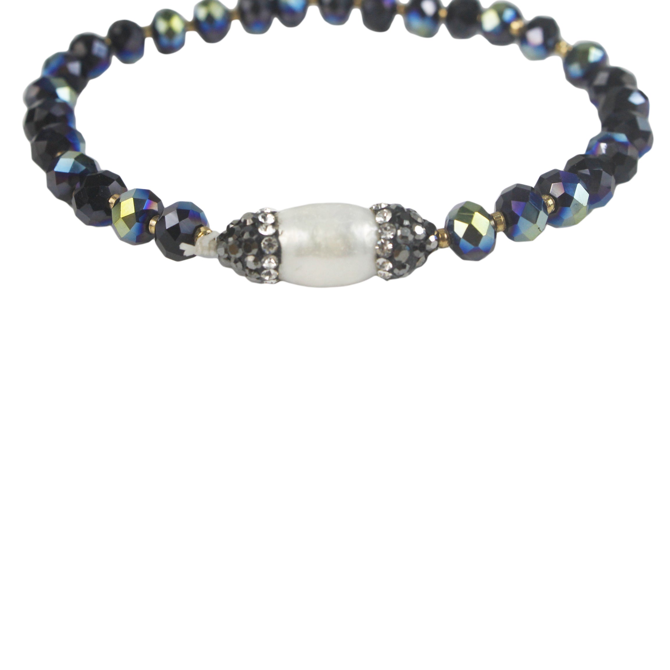 Elegante pulsera de cuentas de cristal de perla blanca