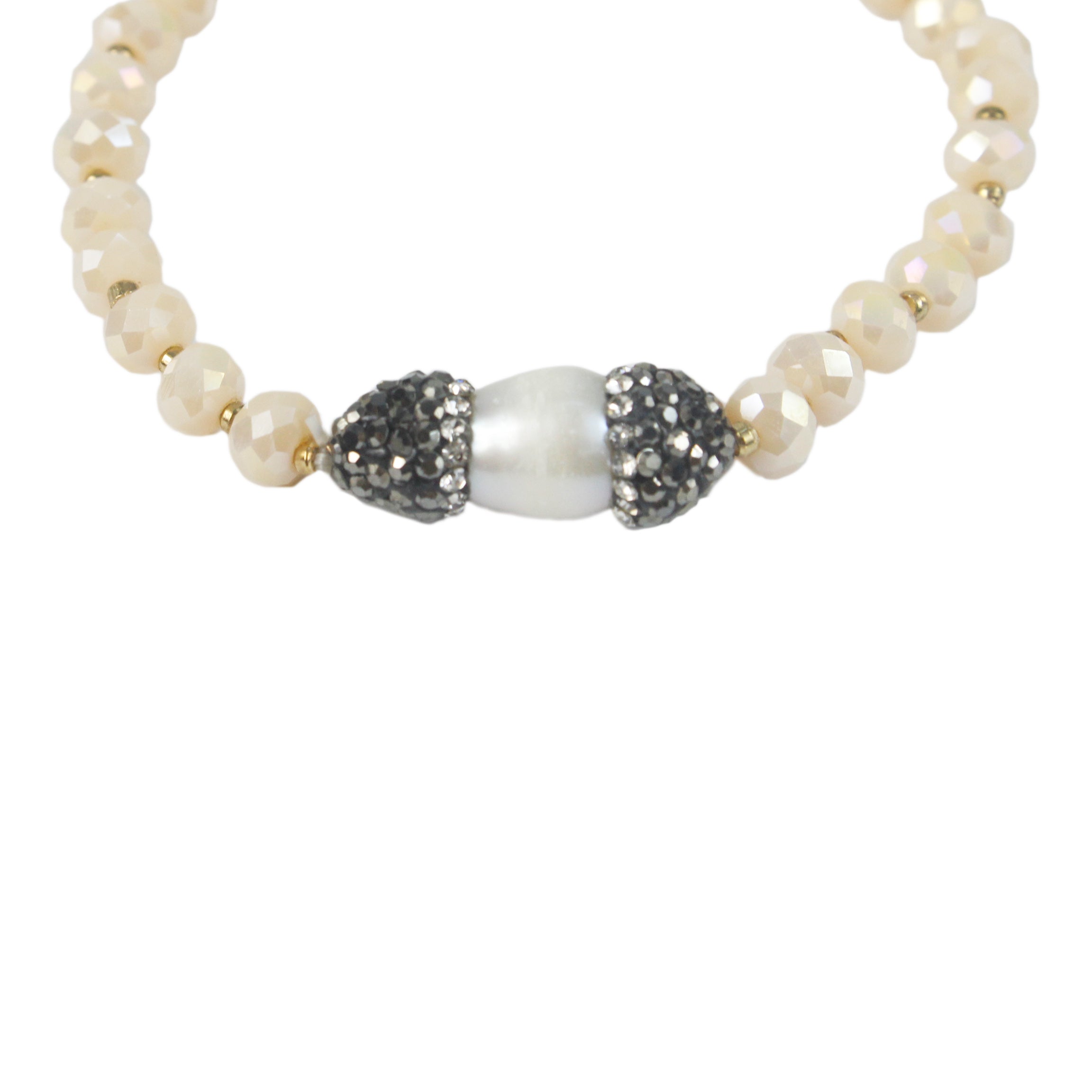Elegante pulsera de cuentas de cristal de perla blanca